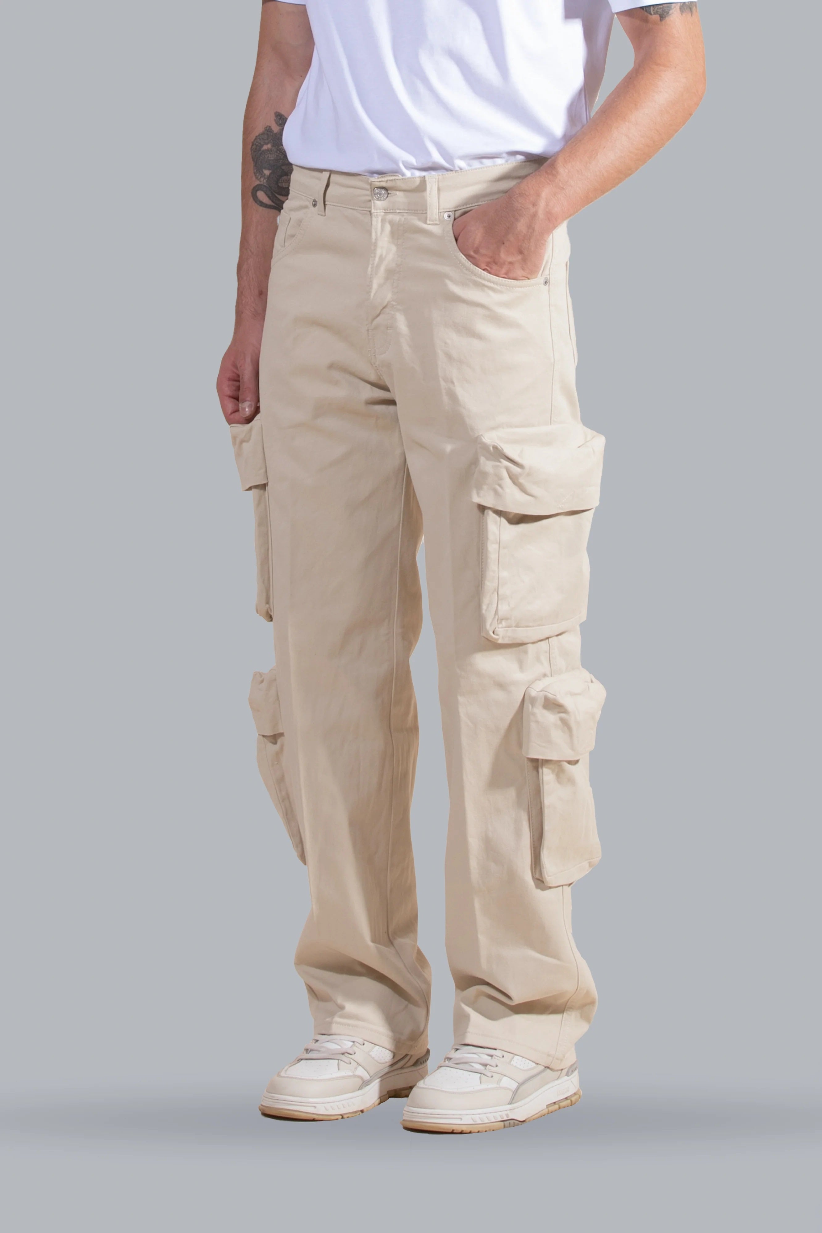 JEANS CARGO CON TASCONI IN COTONE ELASTICIZZATO - RELAXED FIT