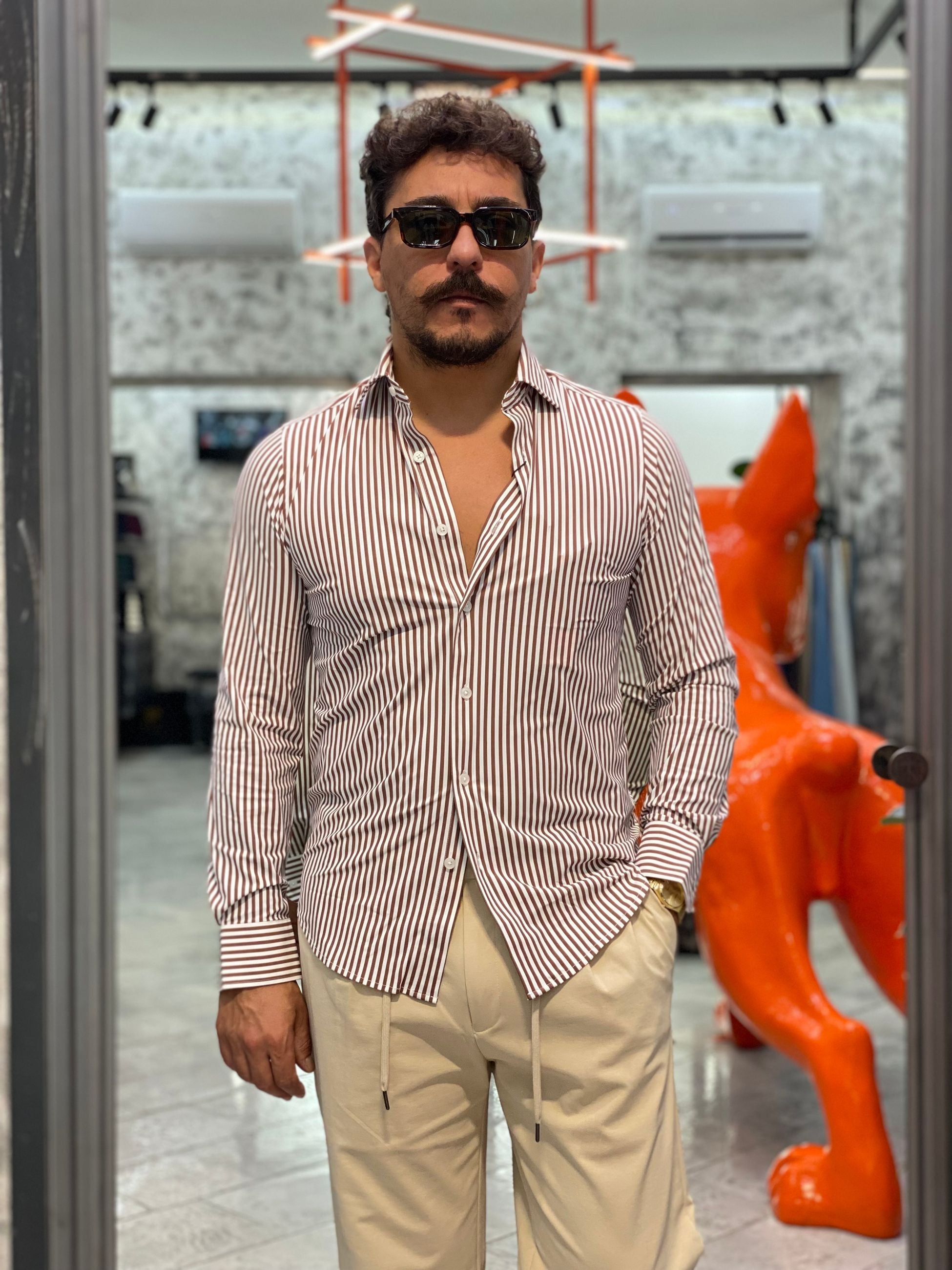 CAMICIA NO STIRO CON COLLO FRANCESE E RIGA LARGA - SLIM FIT MK9930024.MOR