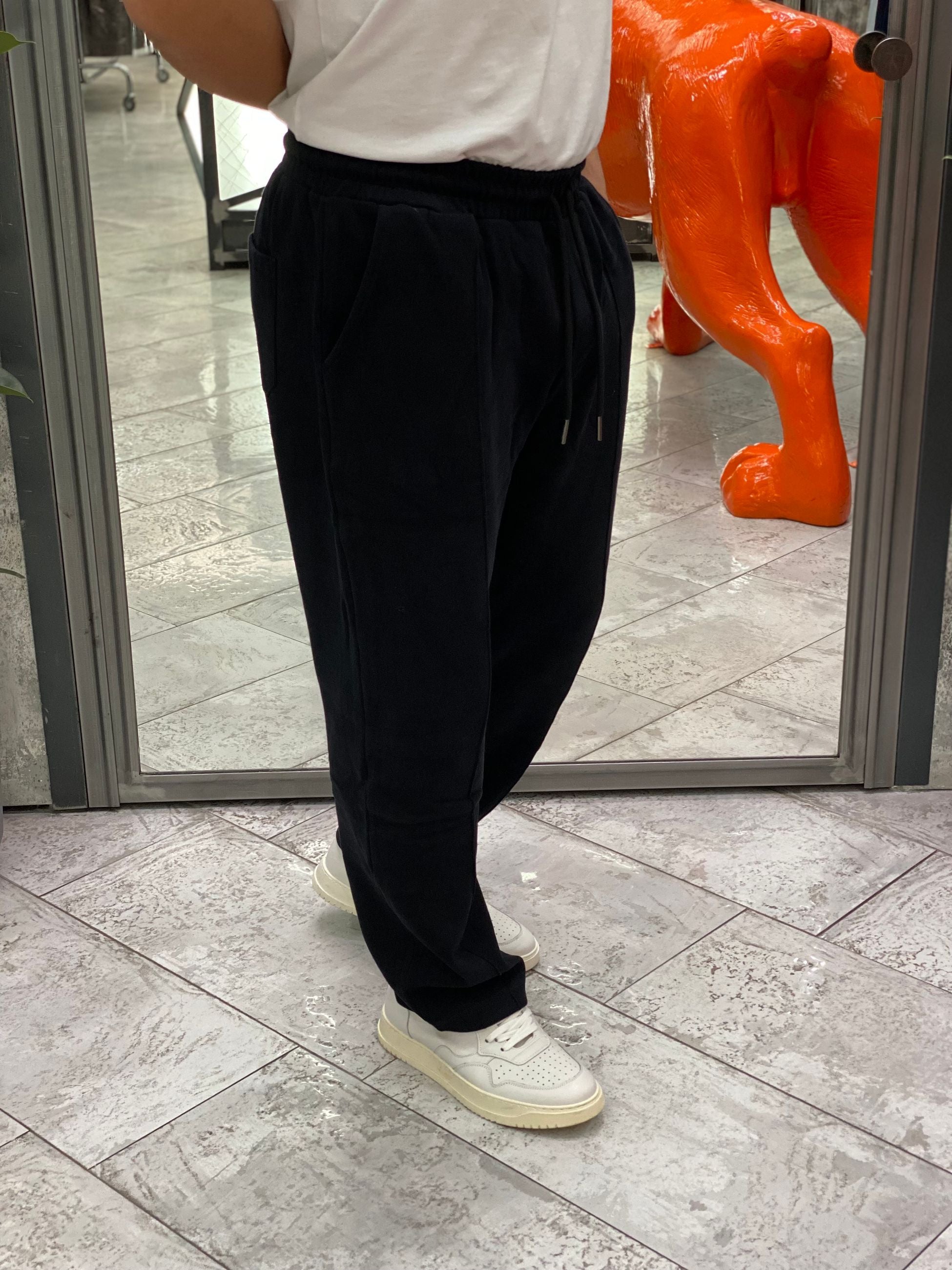 PANTALONE TUTA FONDO AMPIO CON ELASTICO E RIGA CENTRALE - RELAXED FIT GL8013C.NER