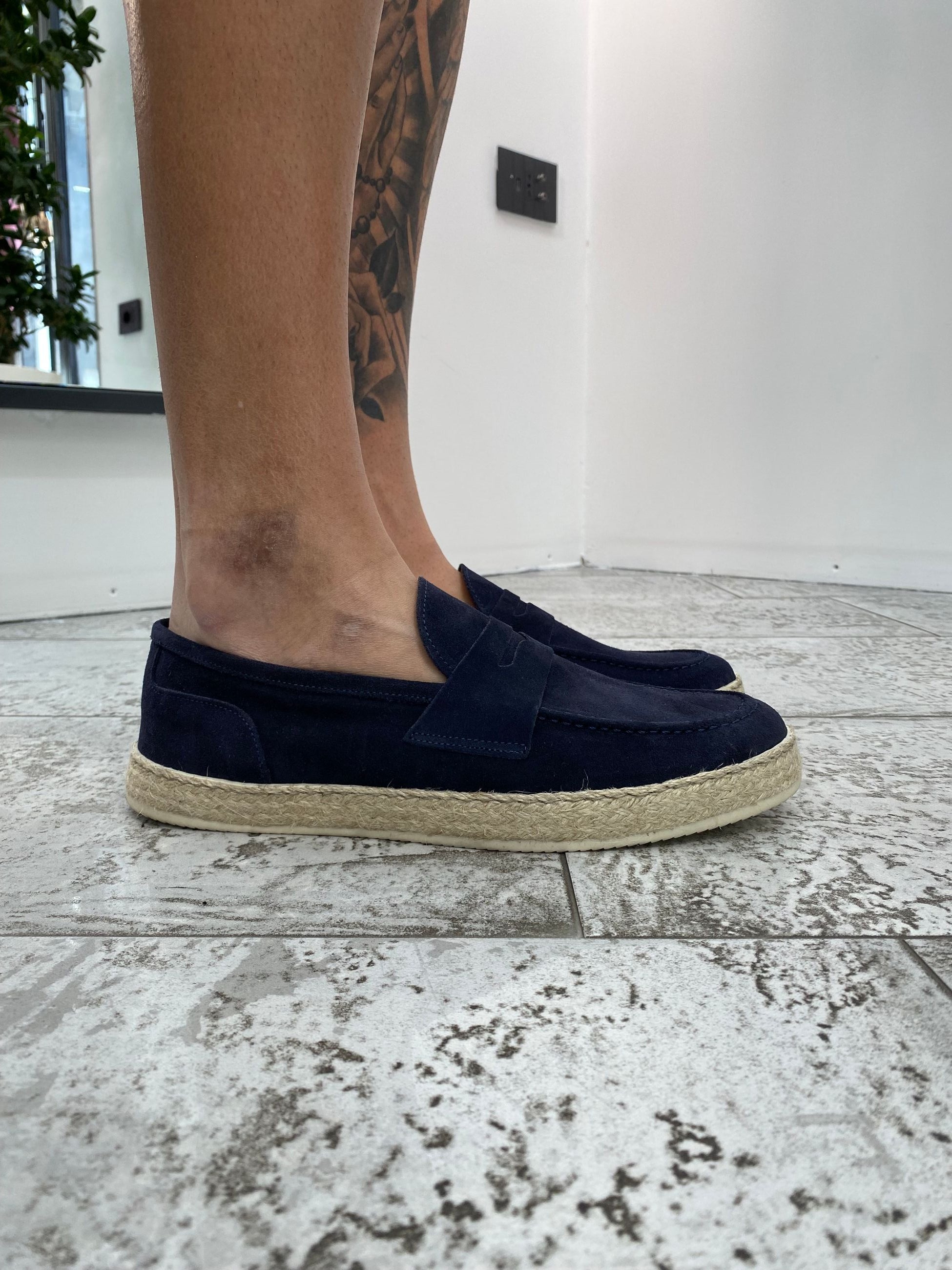 PANTOFOLA NAPOLETANA IN CAMOSCIO CON SUOLA IN CORDA 3144.BLU