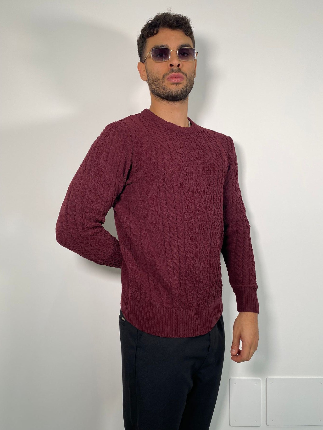 MAGLIA GIROCOLLO IN MORBIDA CINIGLIA CON TRAMA MULTI TRECCIA - SLIM FIT