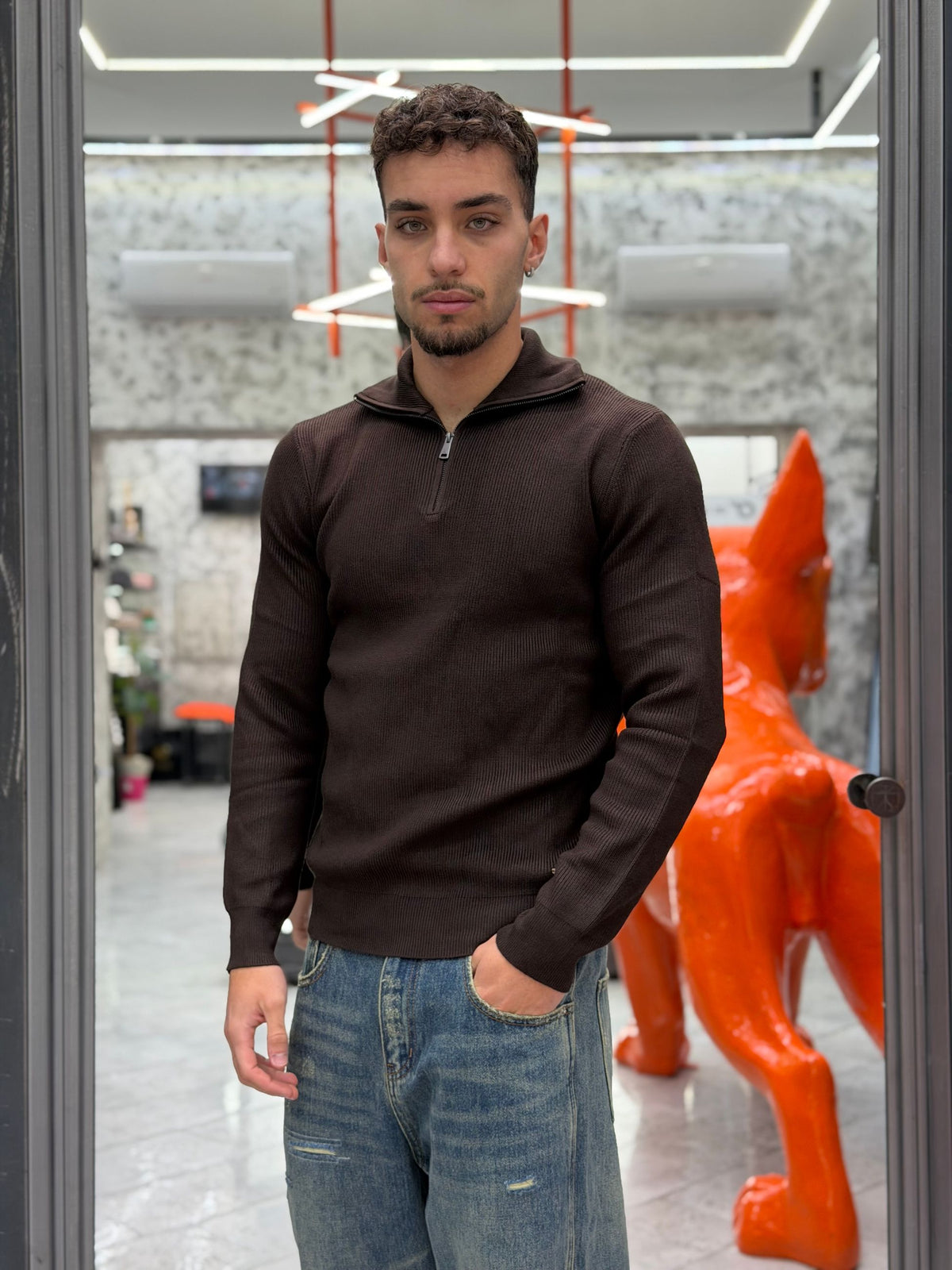 MAGLIA MEZZA ZIP A COSTA INGLESE IN MISTO VISCOSA - REGULAR FIT GL35151GZ-F26.COF