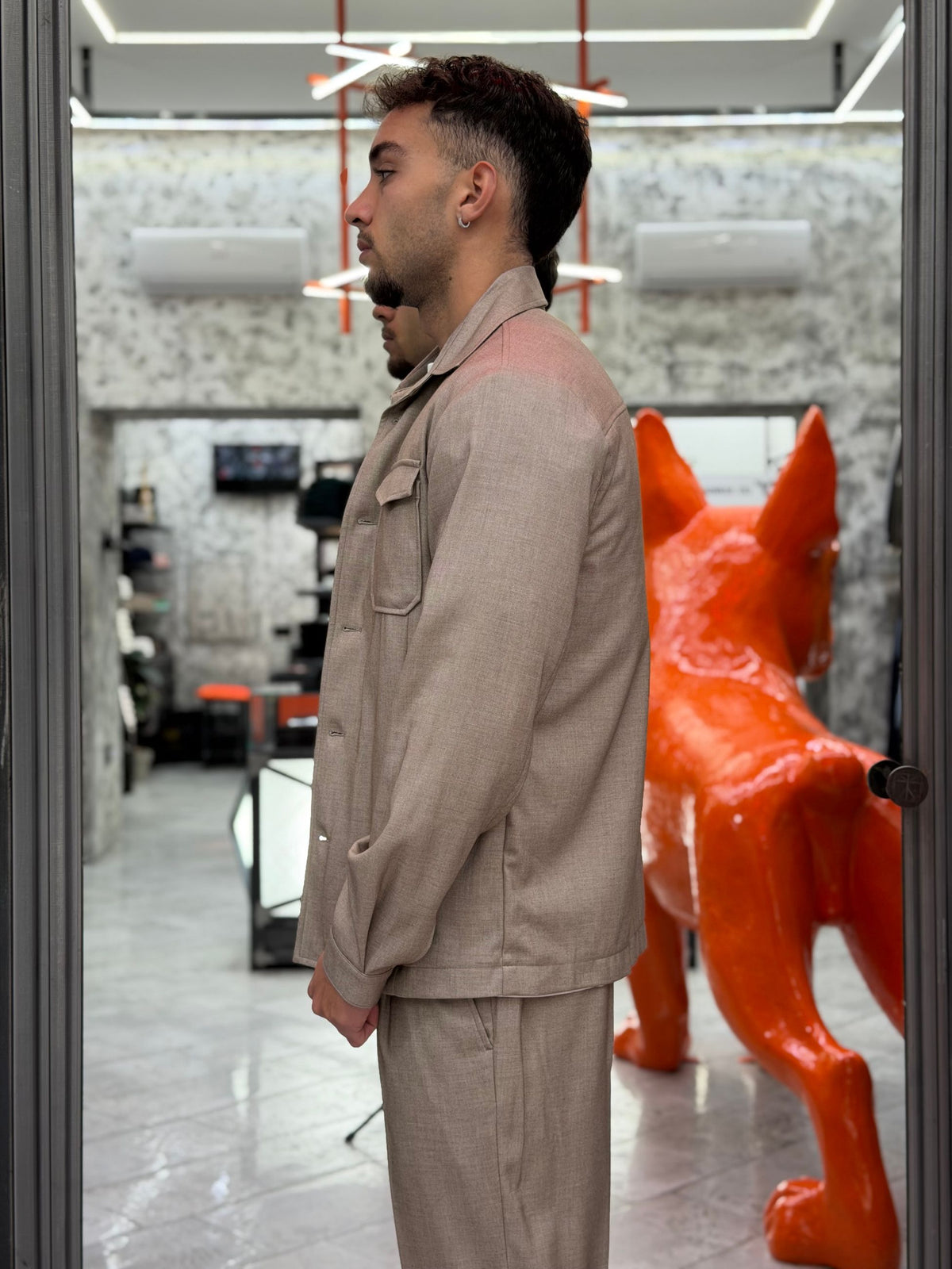 OVERJACKET DA COMPLETO IN TESSUTO ELEGANTE CON TRAPUNTA ALL'INTERNO E TASCHE A TOPPA - REGULAR FIT GBI1151SS.BEI
