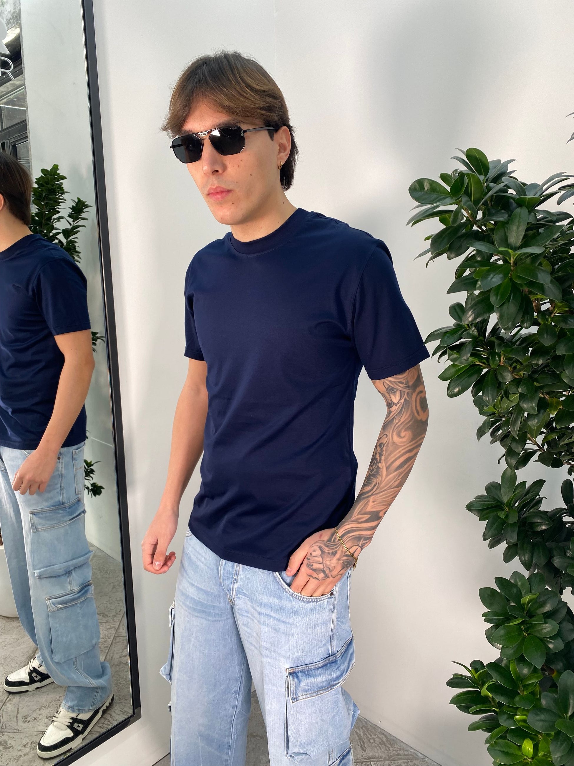 T-SHIRT MERCERIZZATA CON INIZIALI DEL LOGO RICAMATE DIETRO AL COLLO - REGULAR FIT TS3330.BLU