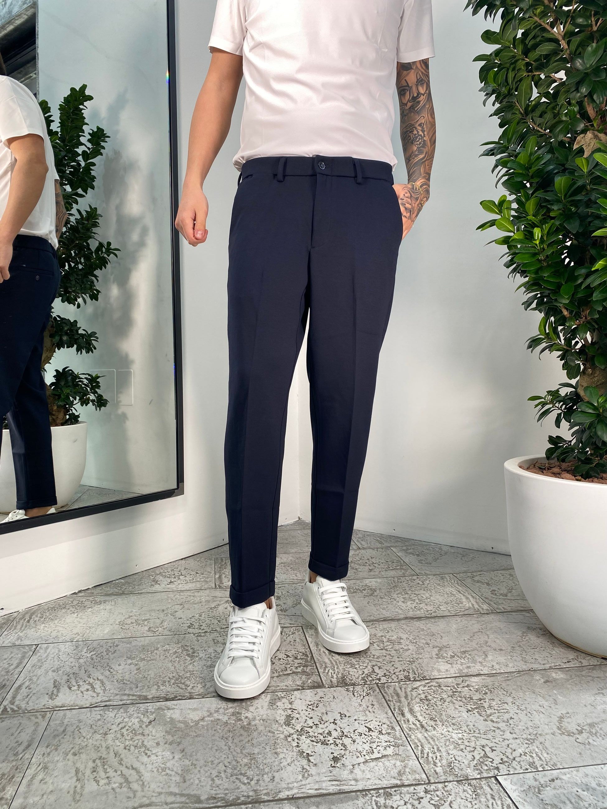 PANTALONI IN PUNTO MILANO ELASTICIZZATO CON COULISSE IN VITA - REGULAR FIT GL5165BD.BLU