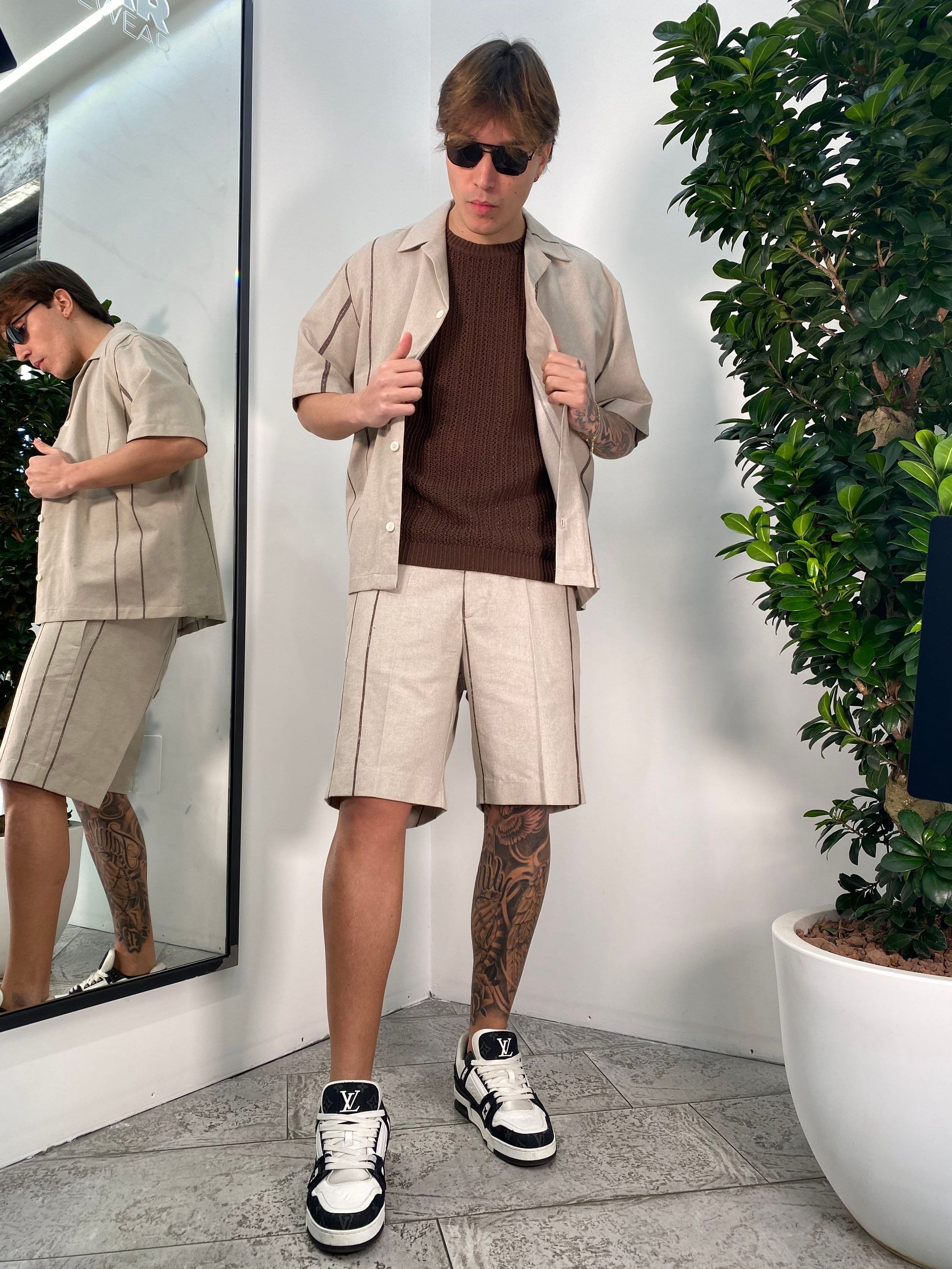 BERMUDA IN MISTO COTONE MOTIVO RIGHE CON ELASTICO - RELAXED FIT BE3240