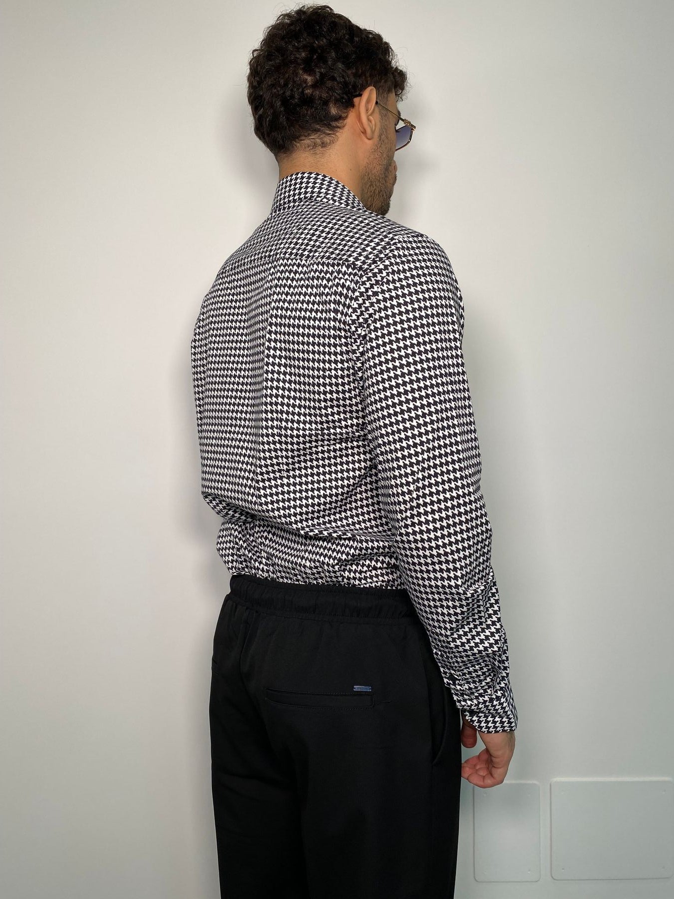 CAMICIA IN COTONE ELASTICIZZATO FANTASIA PIED DE POULE - SLIM FIT