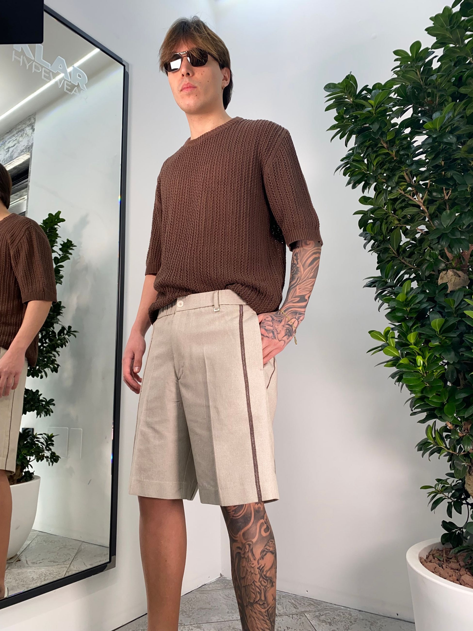 MAGLIA GIROCOLLO MEZZA MANICA RICAMATA A RETE - OVER FIT MA3209.MOR