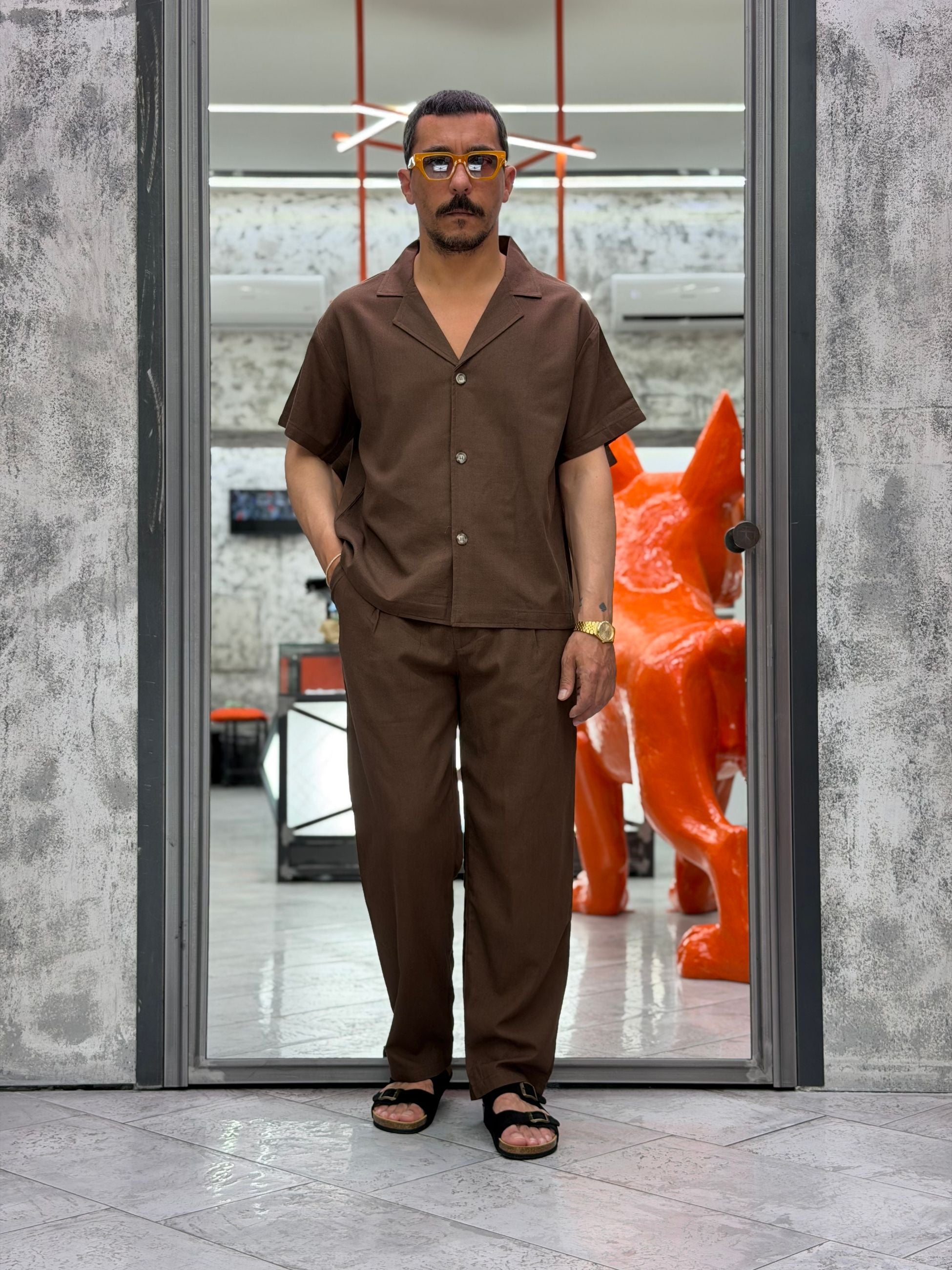 COORDINATO MYKONOS IN MISTO LINO CON CAMICIA CROPPED MANICA CORTA E PANTALONE RELAXED CORMYK.MOR