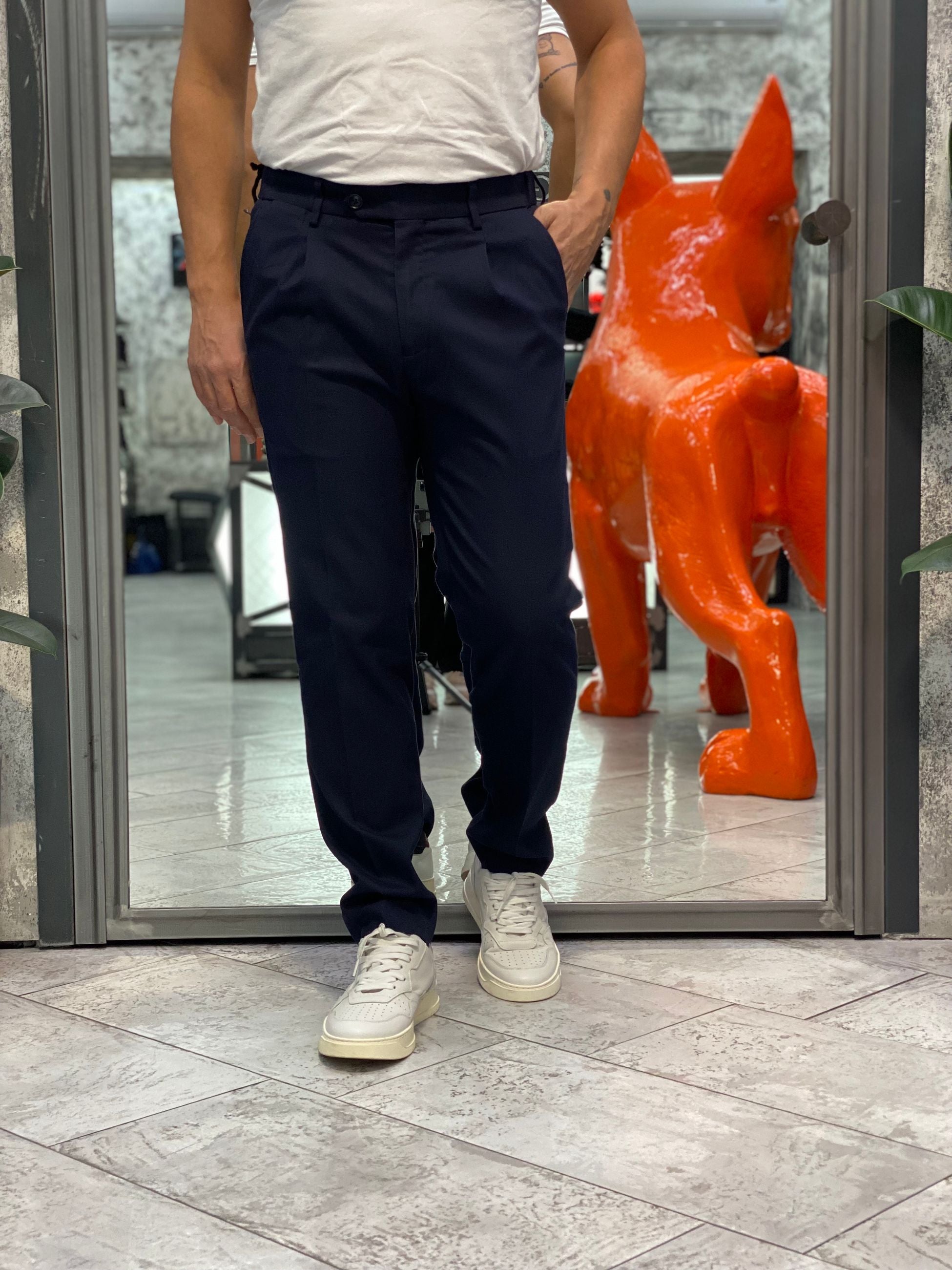 PANTALONE ELEGANTE CON TASCHE A FILO E COULISSE IN VITA - REGULAR FIT PSI1461SS.BLU