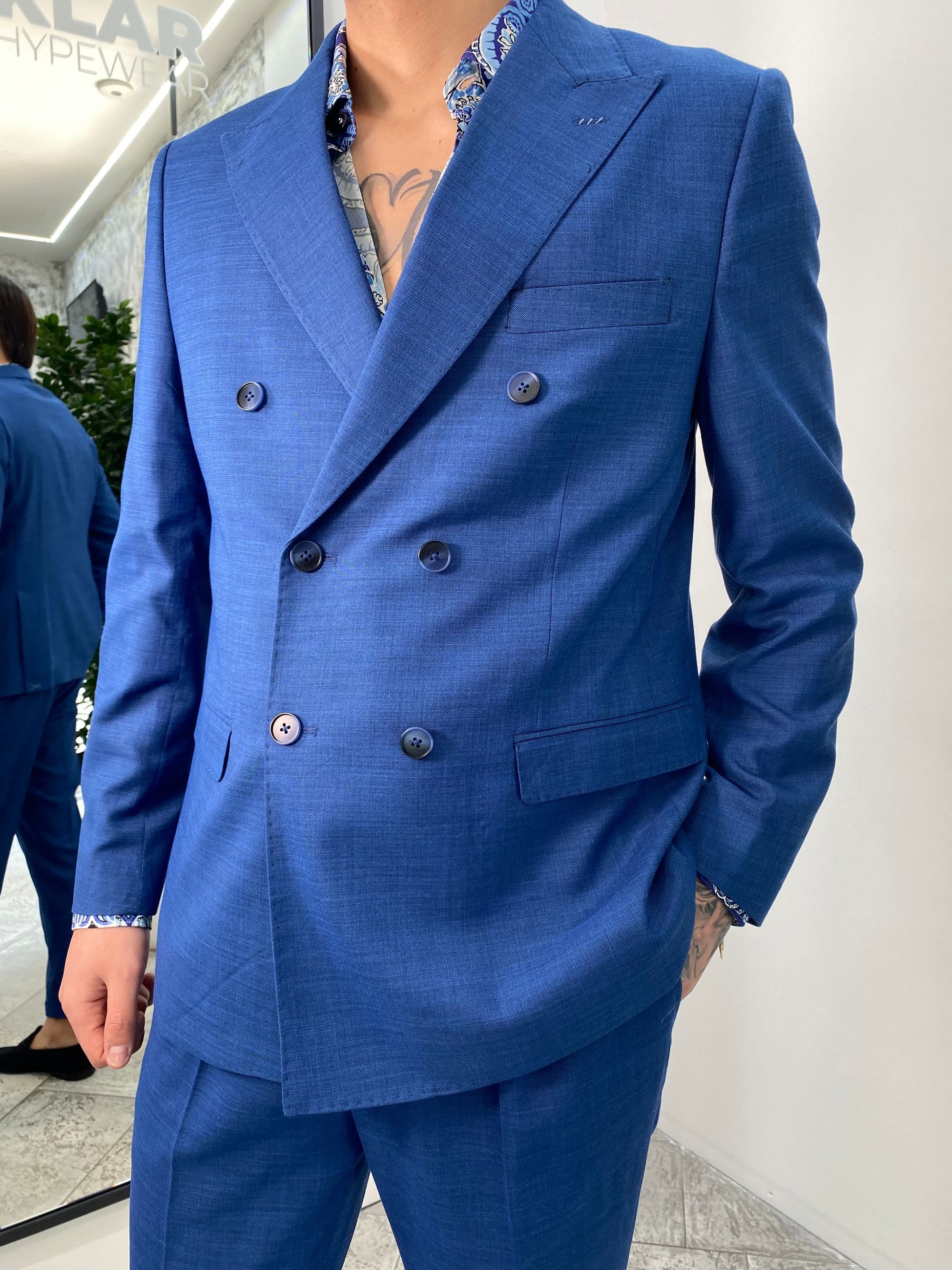 ABITO COMPLETO GIACCA DOPPIOPETTO E PANTALONE IN TESSUTO EFFETTO FIAMMATO - REGULR FIT ABE45SS.ROY