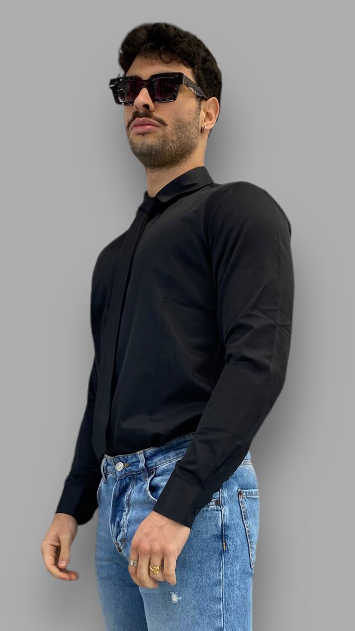 CAMICIA IN COTONE ELASTICIZZATO CON CRAVATTA IN TINTA - SLIM FIT