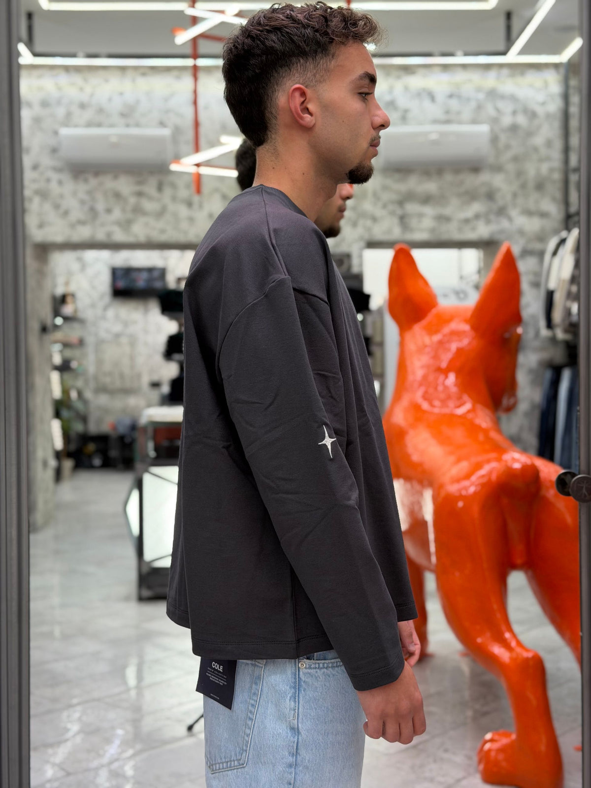 MAGLIA LONG SLEEVE IN FELPA LEGGERA CON RICAMI SULLE BRACCIA - BIG OVERCROP FIT FL004.PIO