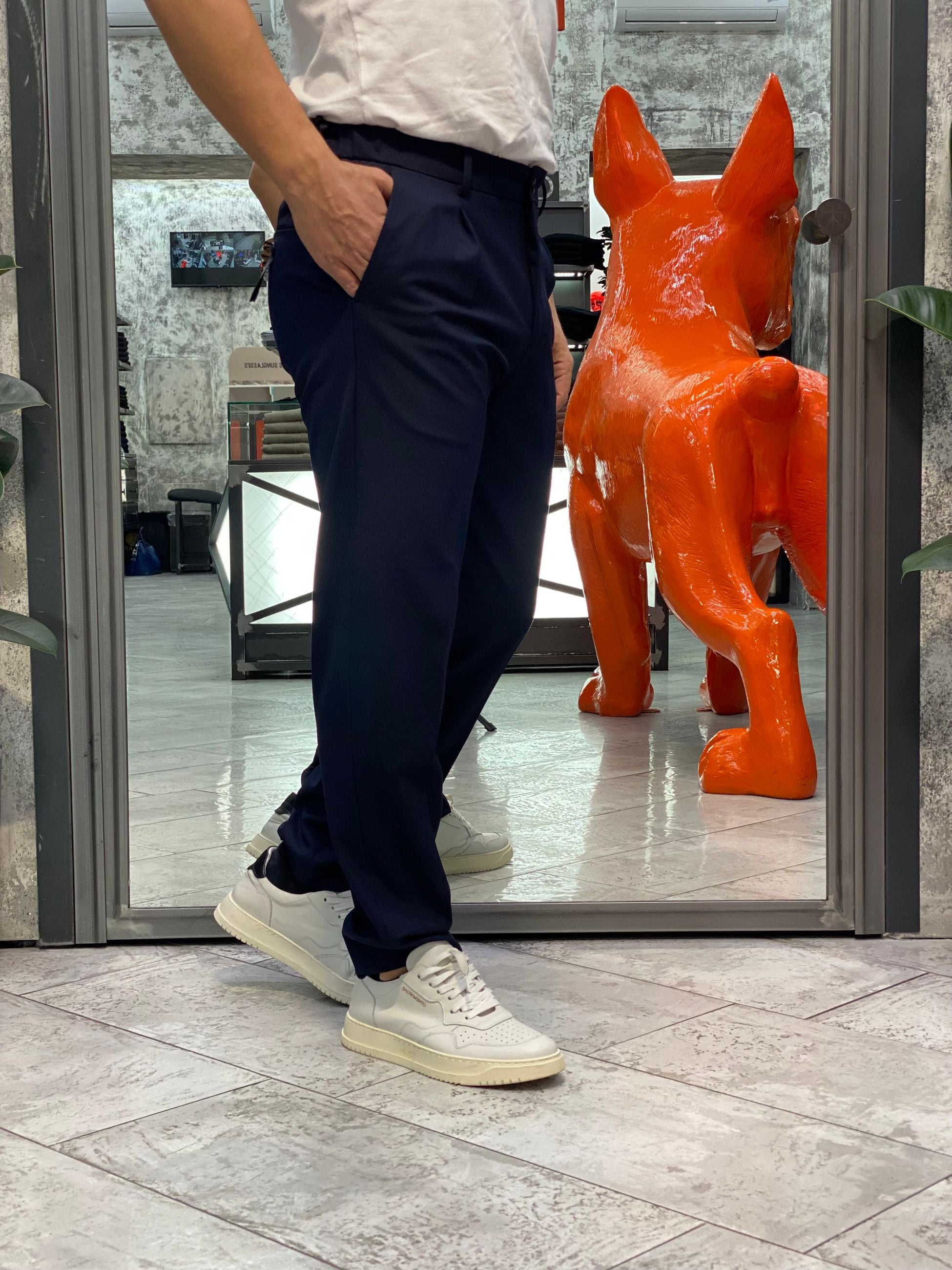 PANTALONE IN TESSUTO ELASTICIZZATO CON PINCE E COULISSE IN VITA - REGULAR FIT PSI1450SS.NER