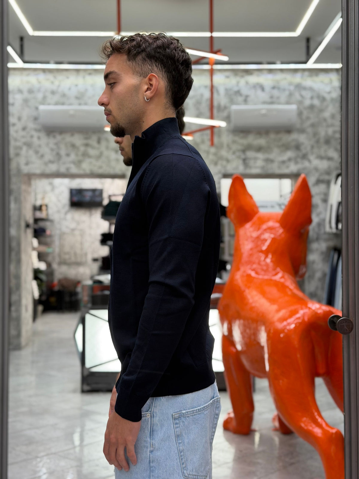 MAGLIA APERTA CON ZIP IN MISTO LANA/VISCOSA - SLIM FIT MK20016.BLU