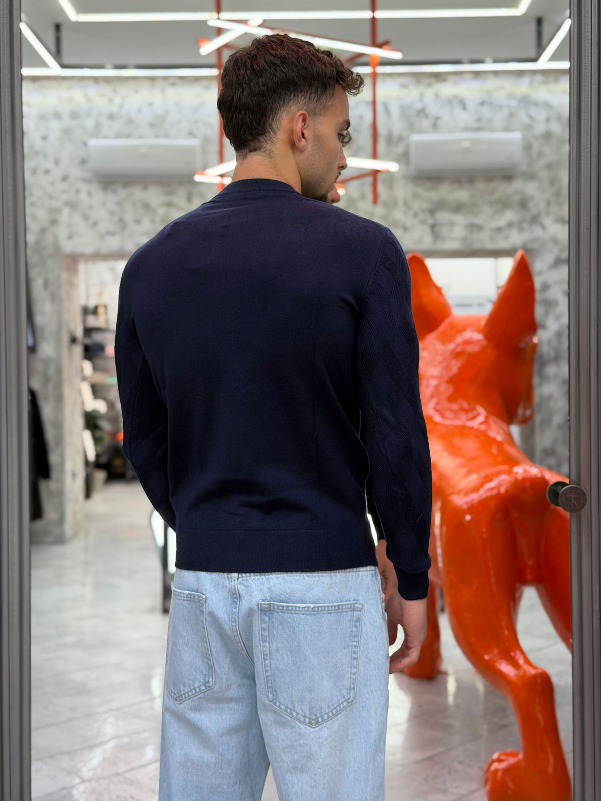 MAGLIA GIROCOLLO IN MISTO LANA CON TRAMA ROMBI - REGULAR FIT MI3353SS.BLU