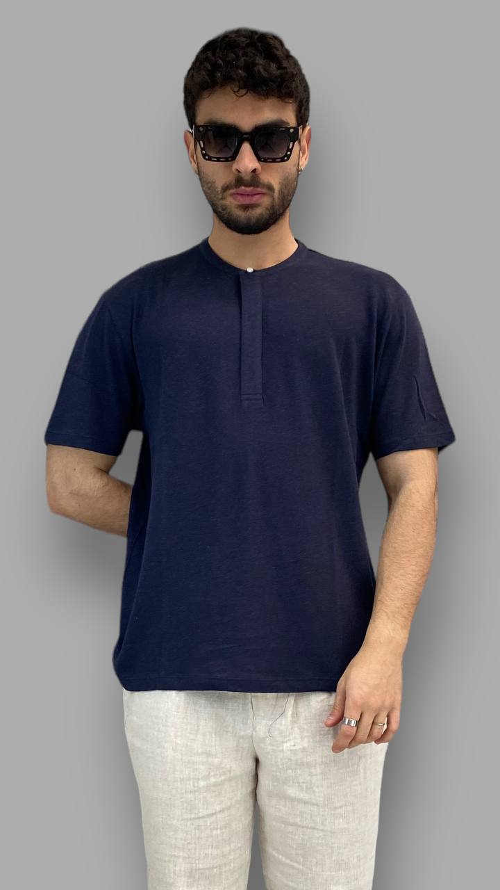 T-SHIRT BASIC IN MISTO LINO/COTONE MODELLO SERAFINO - REGULAR FIT