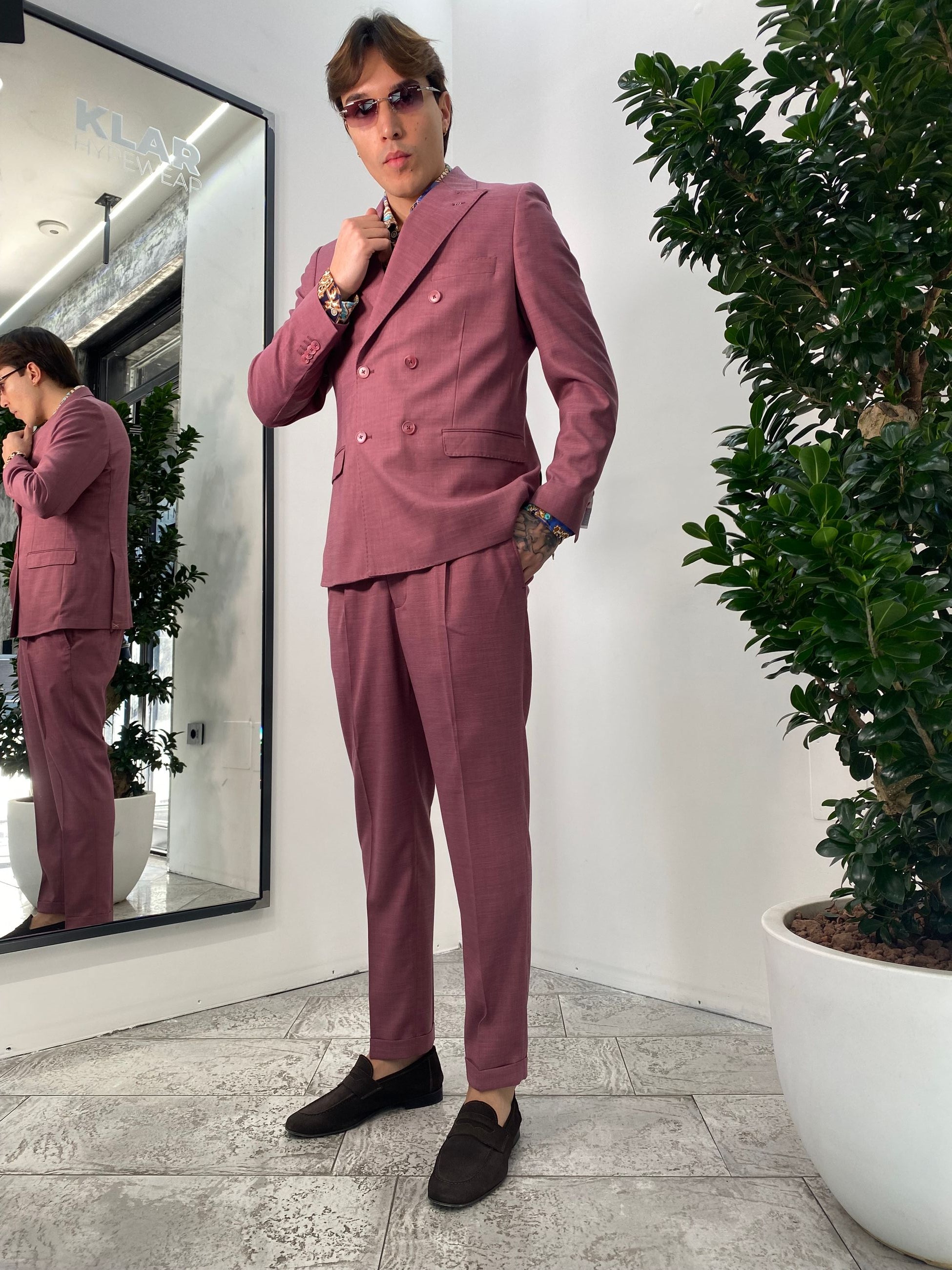 ABITO COMPLETO GIACCA DOPPIOPETTO E PANTALONE IN TESSUTO EFFETTO FIAMMATO - REGULR FIT ABE45SS.MARS