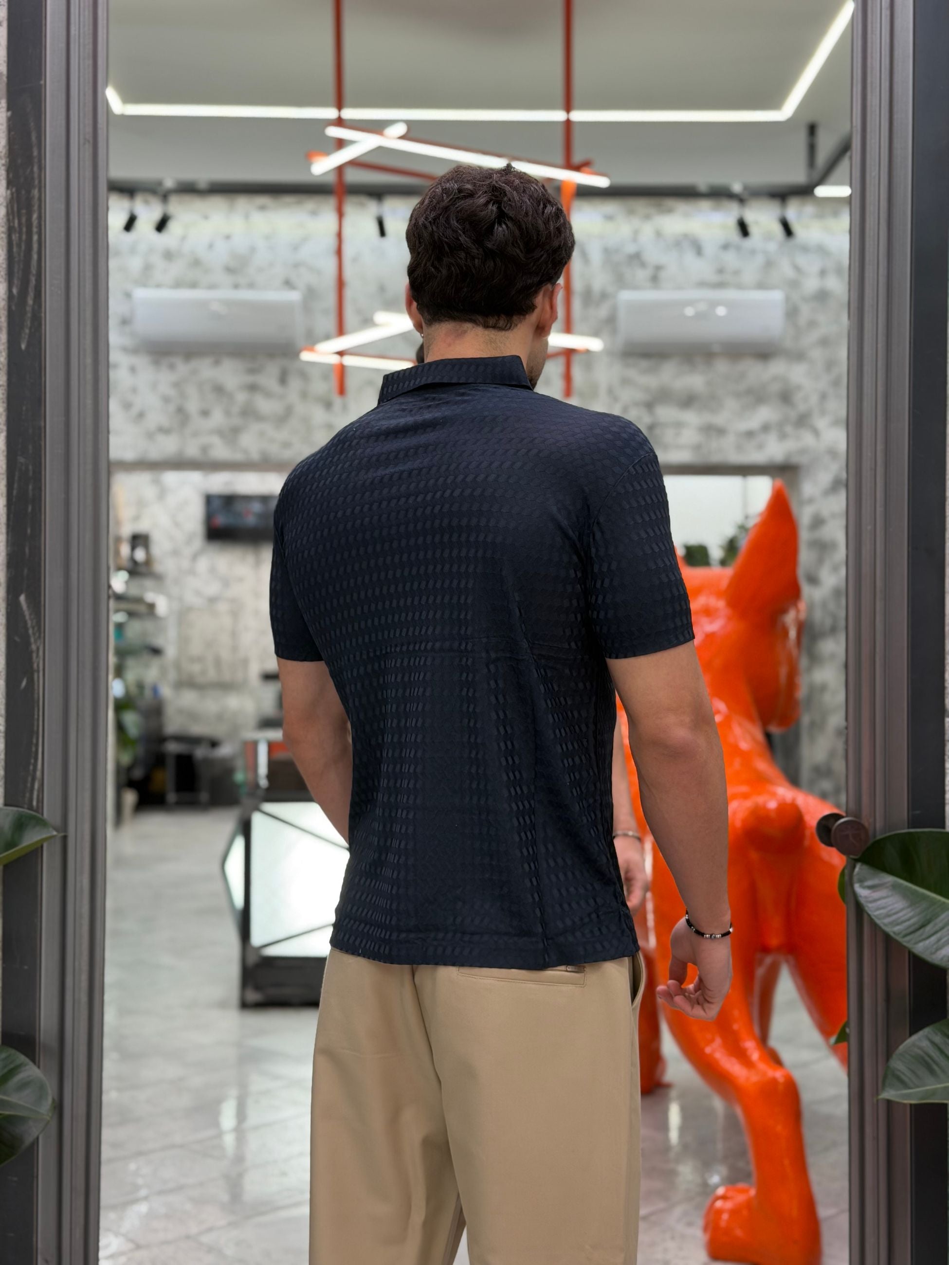 POLO MANICA CORTA IN TESSUTO TECNICO NO STIRO CON TRAMA - SLIM FIT GL1035TB.BLU