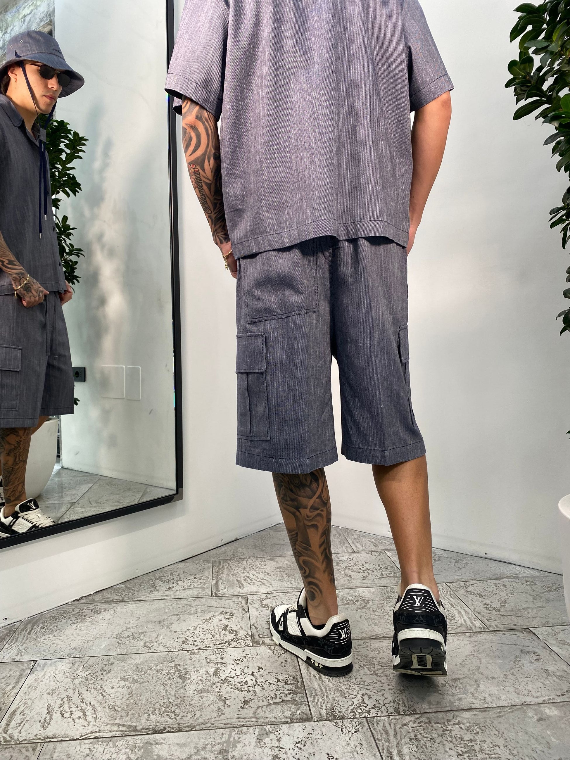 BERMUDA CARGO CON TASCONI EFFETTO DENIM IN MISTO LINO/COTONE - COMFORT FIT BE3340