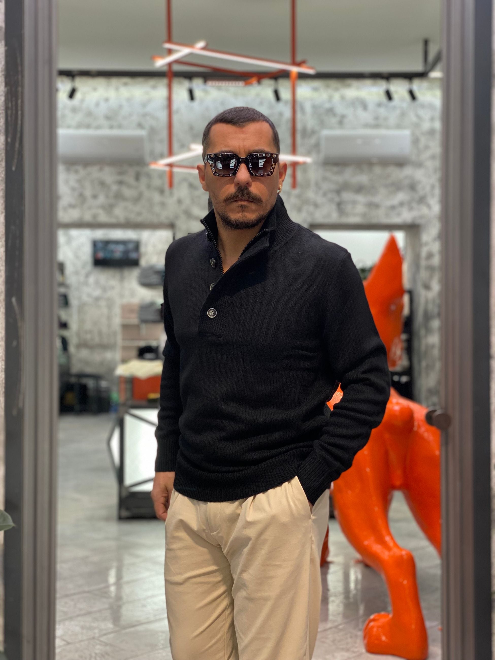 MAGLIA MEZZA ZIP CON BOTTONI IN MISTO LANA - REGULAR FIT GL35078-F25.NER