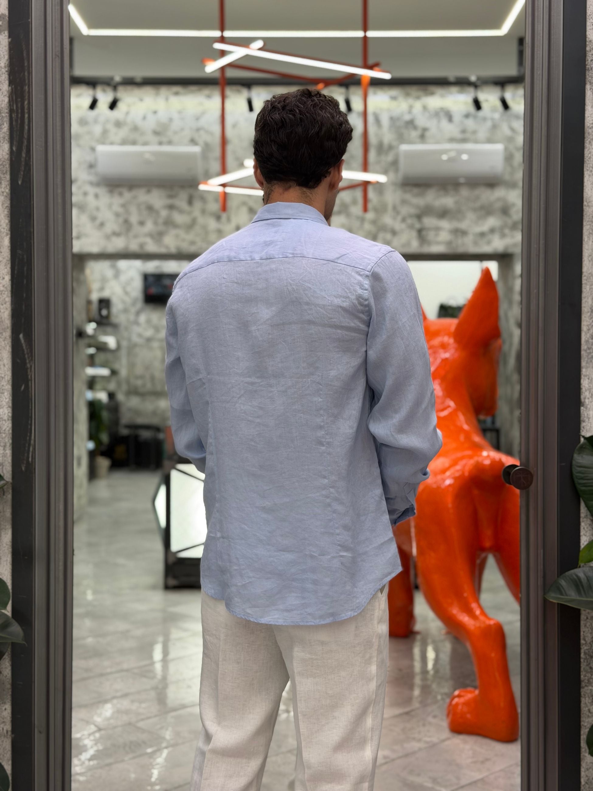 CAMICIA IN 100% PURO LINO CON COLLO ALL'ITALIANA - REGULAR FIT GL7619S-S26.SKY