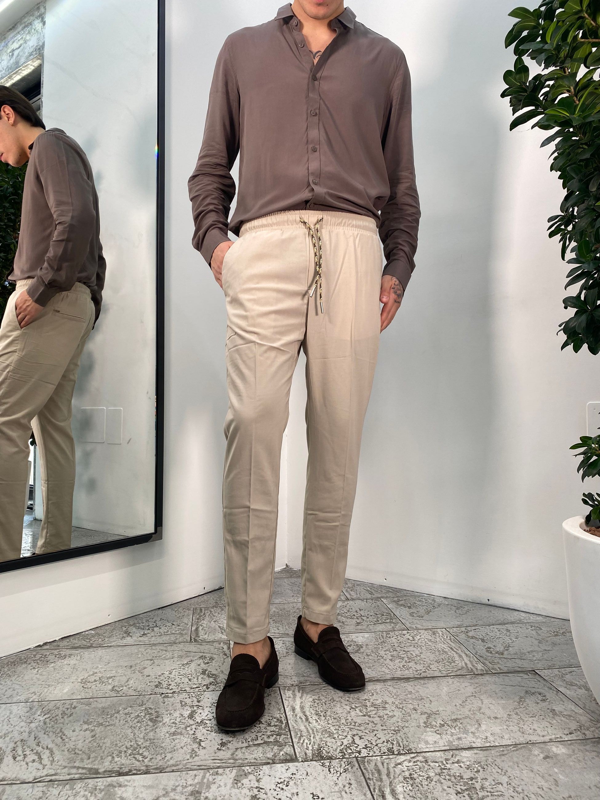 PANTALACCIO TASCA AMERICA IN MORBIDA E LEGGERA VISCOSA - REGULAR FIT GL003BD-S25.BEI