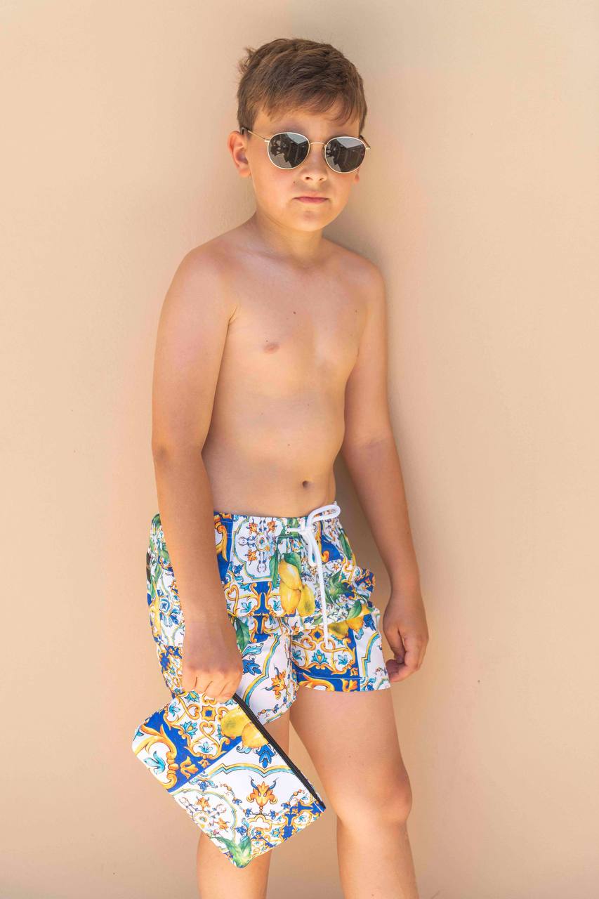 COSTUME BIMBO MODELLO BOXER FANTASIA MAIOLICA CAPRESE E LIMONI - REGULAR FIT