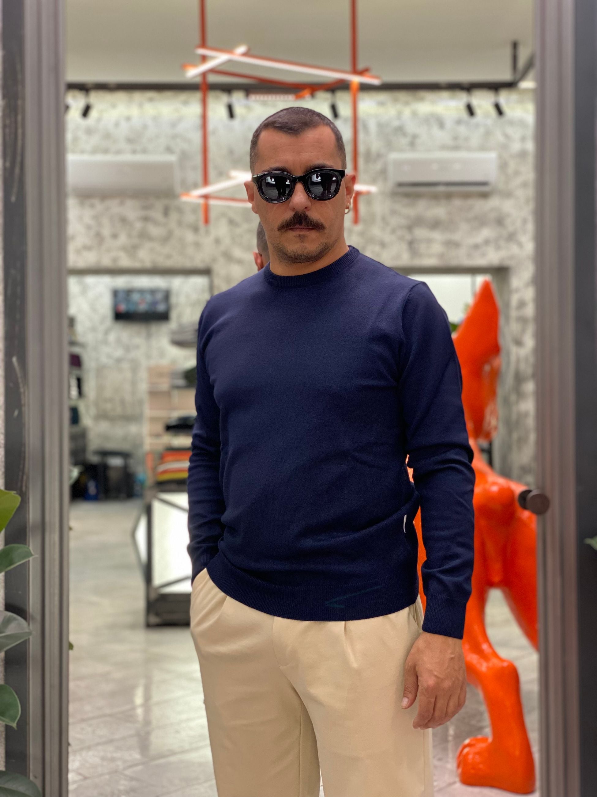 MAGLIA GIROCOLLO IN MORBIDA VISCOSA - REGULAR FIT MI3056SS.BLU