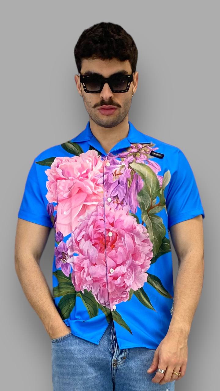 CAMICIA IN VISCOSA MEZZA MANICA FANTASIA FIORI - OVER FIT