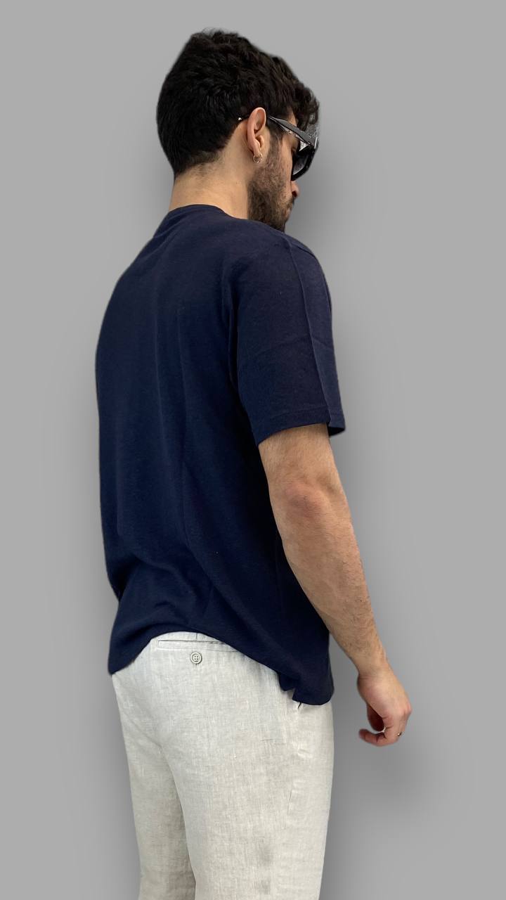 T-SHIRT BASIC IN MISTO LINO/COTONE MODELLO SERAFINO - REGULAR FIT