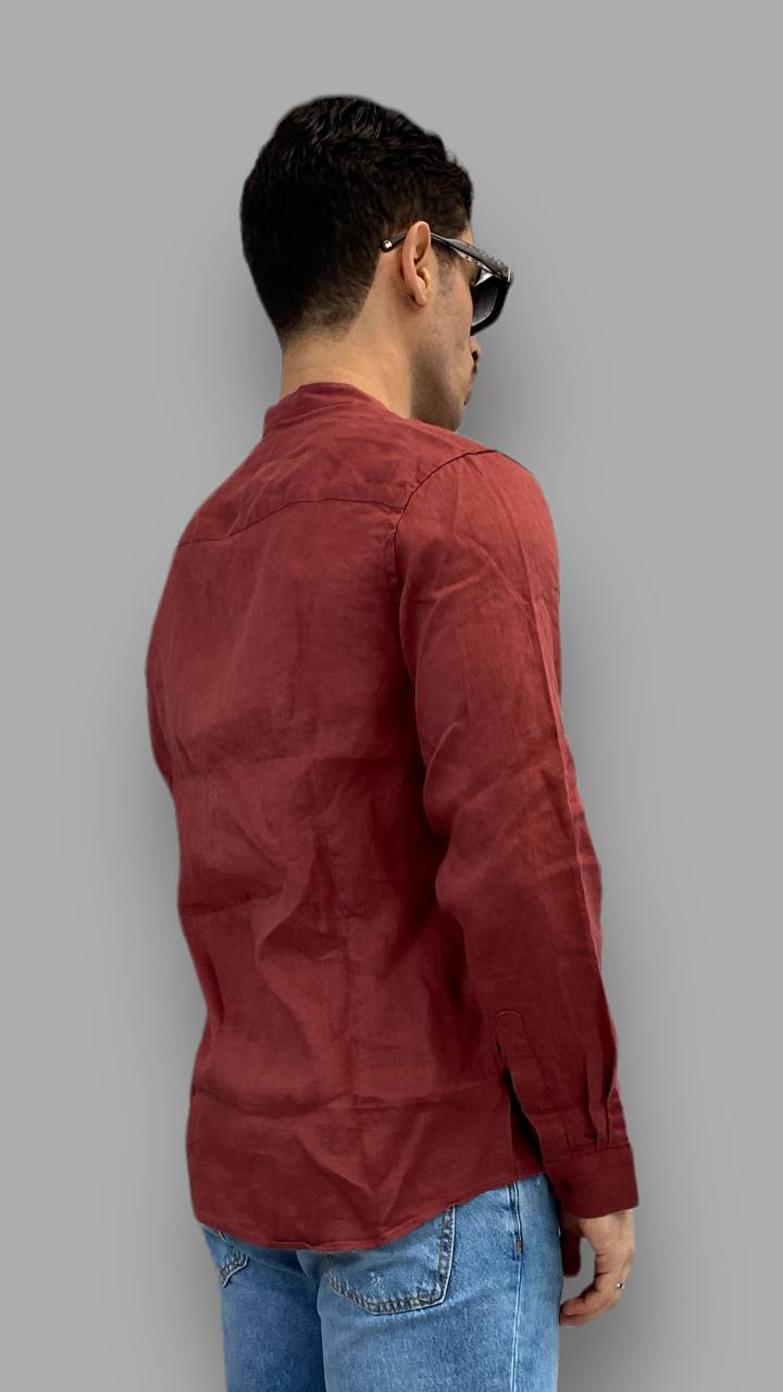 CAMICIA IN 100% LINO CON COLLO ALLA KOREANA - REGULAR FIT