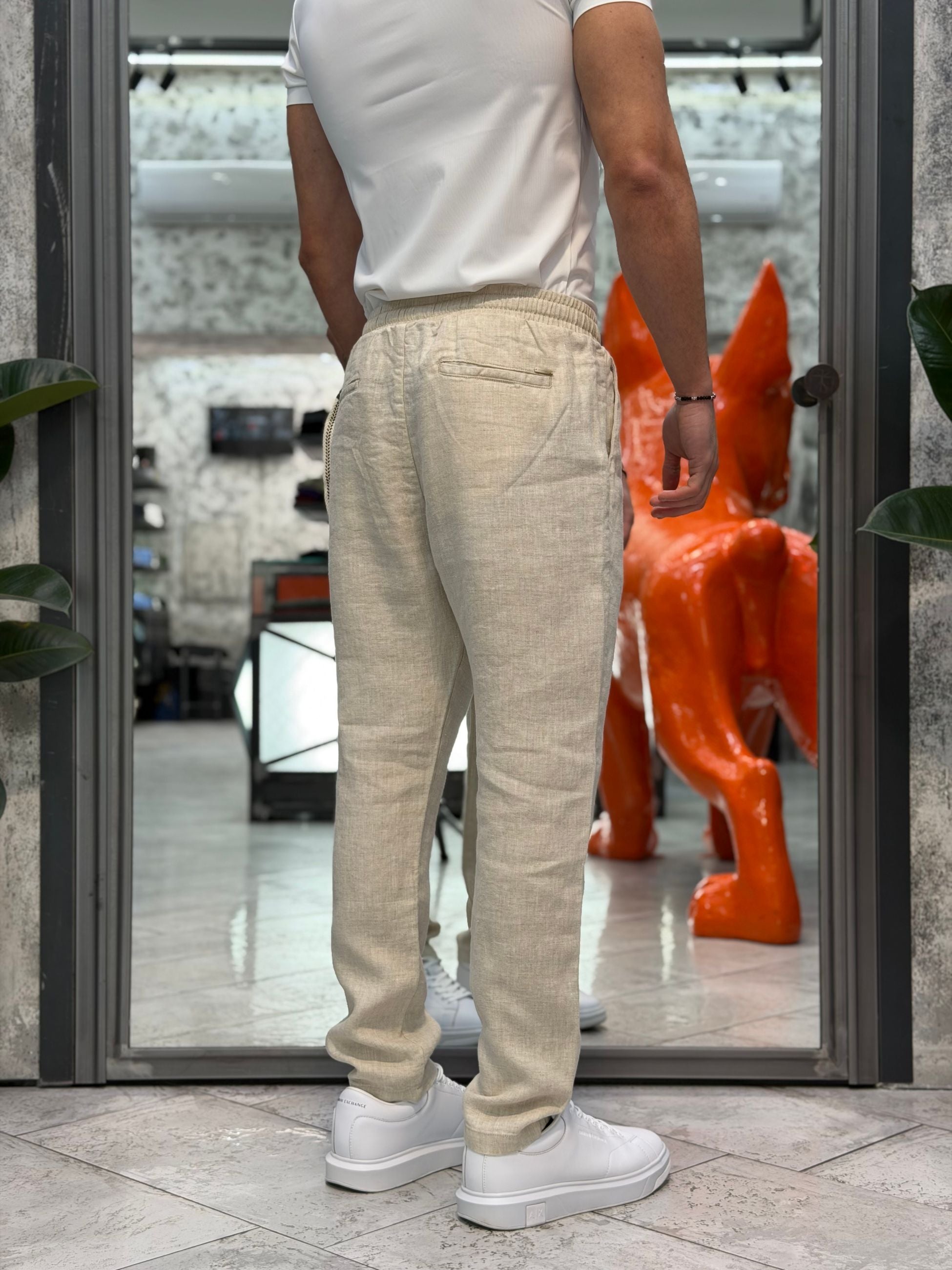 PANTALACCIO IN 100% LINO CON ACCESSORIO CATENA REMOVIBILE - REGULAR FIT FJ3270-S26.SAB