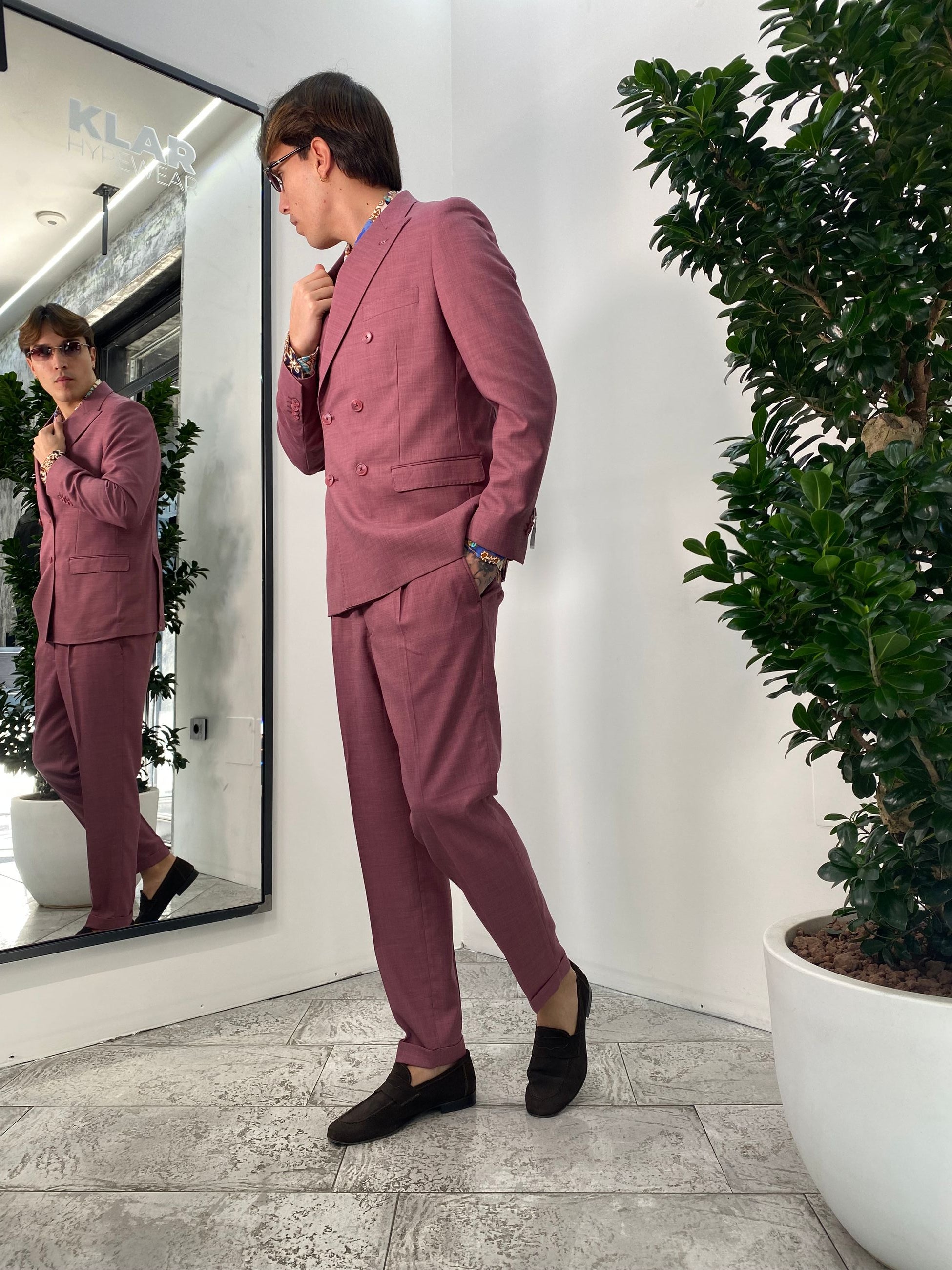 ABITO COMPLETO GIACCA DOPPIOPETTO E PANTALONE IN TESSUTO EFFETTO FIAMMATO - REGULR FIT ABE45SS.MARS