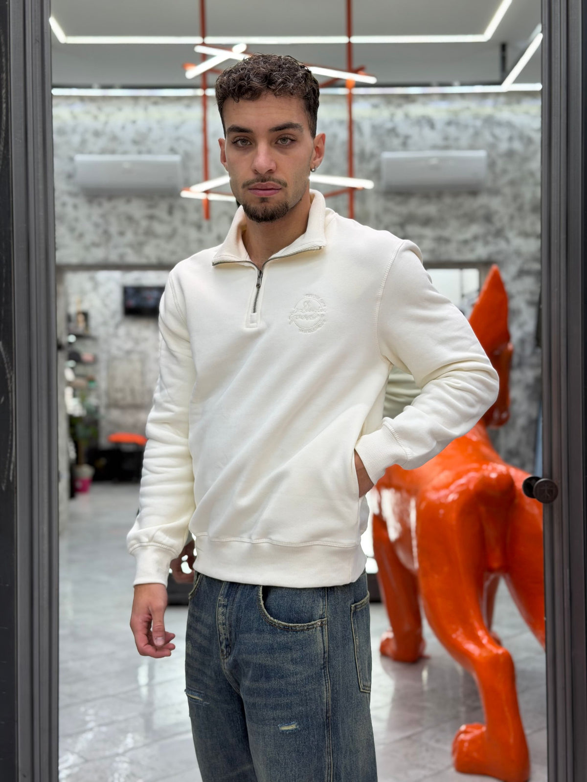 FELPA GUNN MEZZA ZIP CON COLLETTO A COSTINE - COMFORT FIT 10068141.PAN