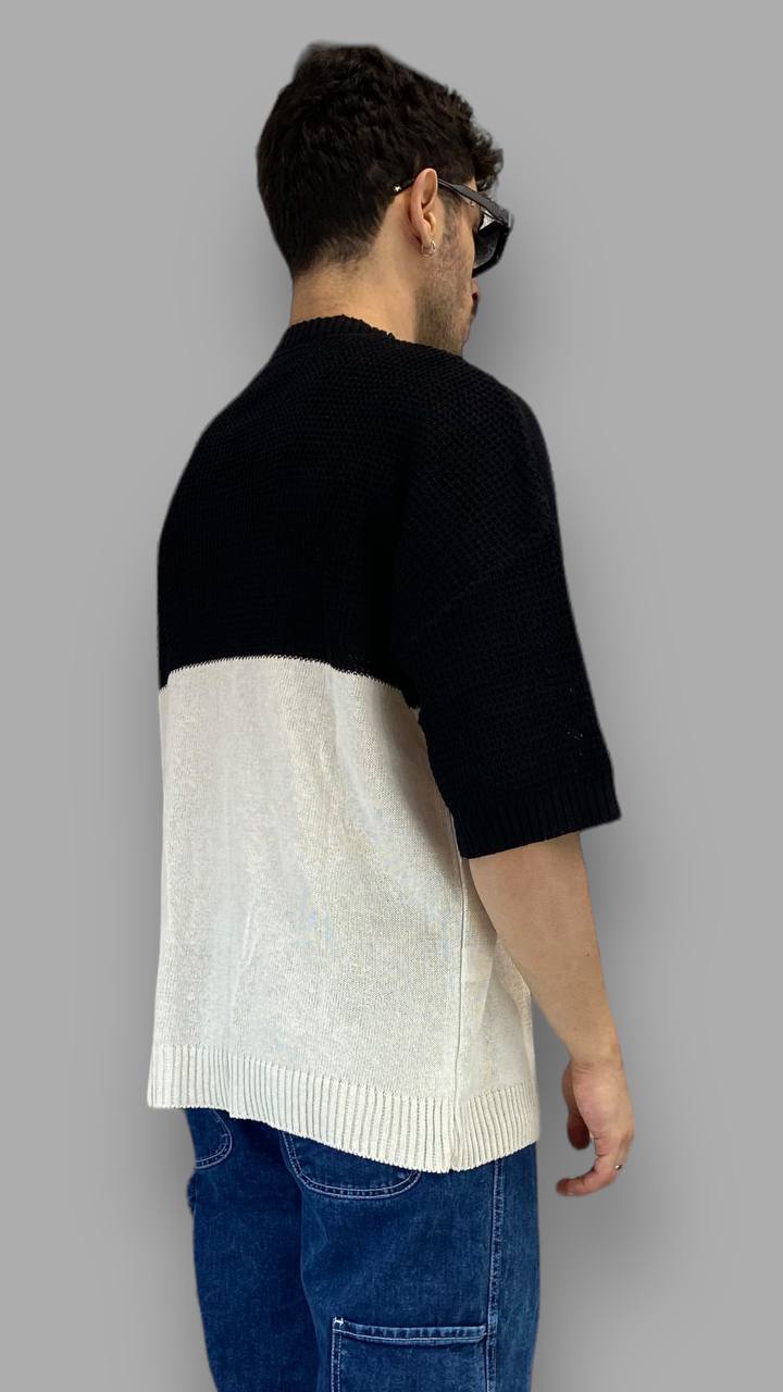 T-SHIRT IN FILO BICOLOR CON RICAMO CENTRALE - OVERSIZE FIT
