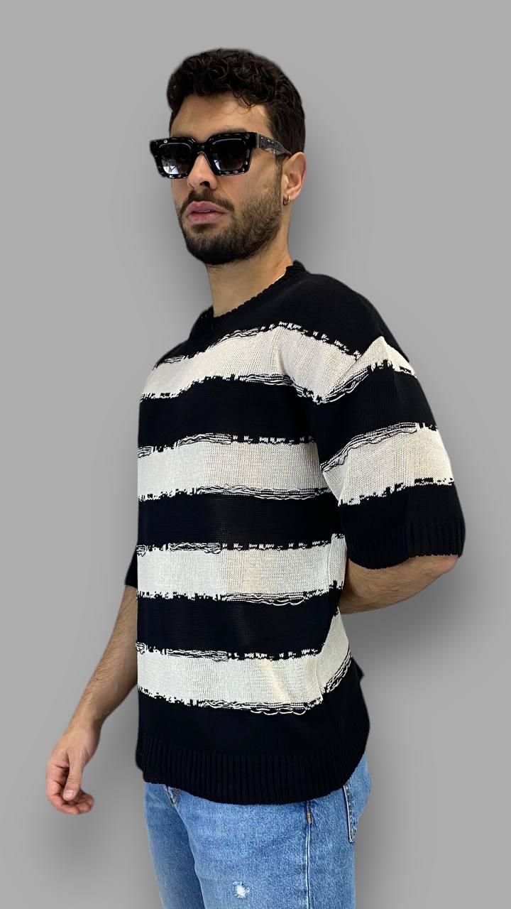 T-SHIRT IN FILO RIGHE ORIZZONTALI EFFETTO SFILACCIATO - OVERSIZE FIT