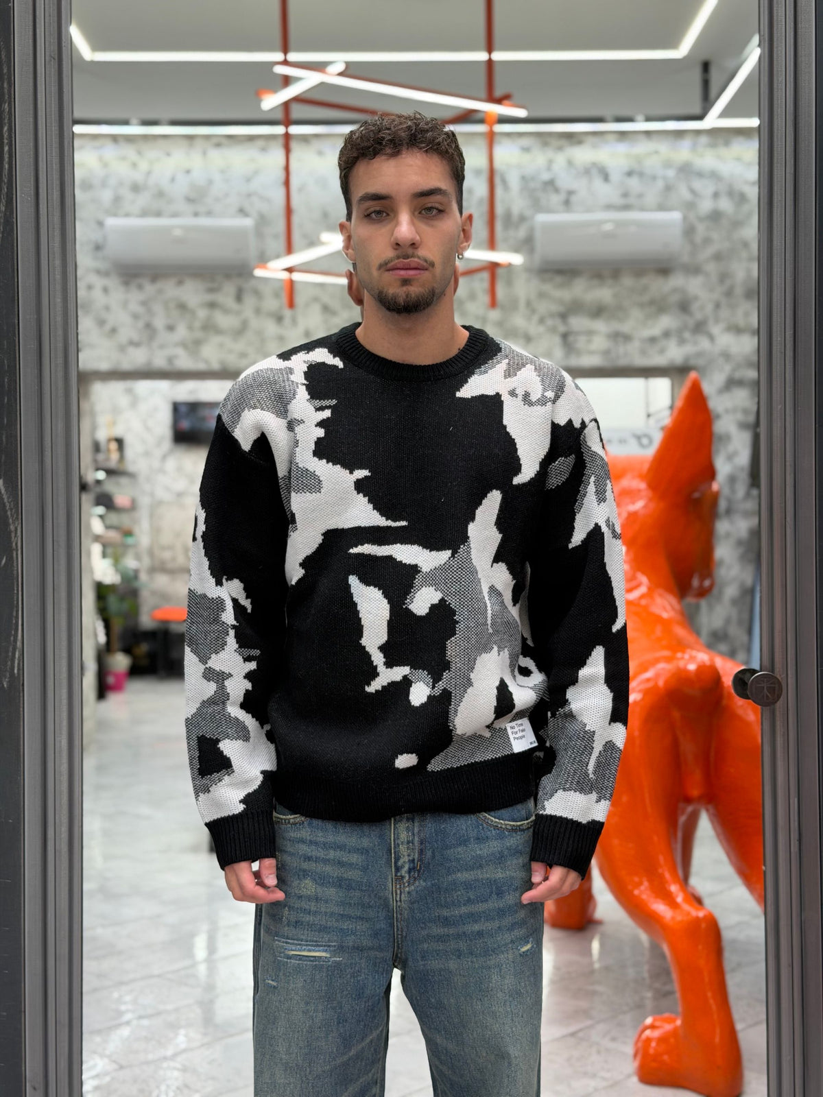MAGLIA GIROCOLLO INTARSIO FANTASIA - RELAXED FIT GLW35637