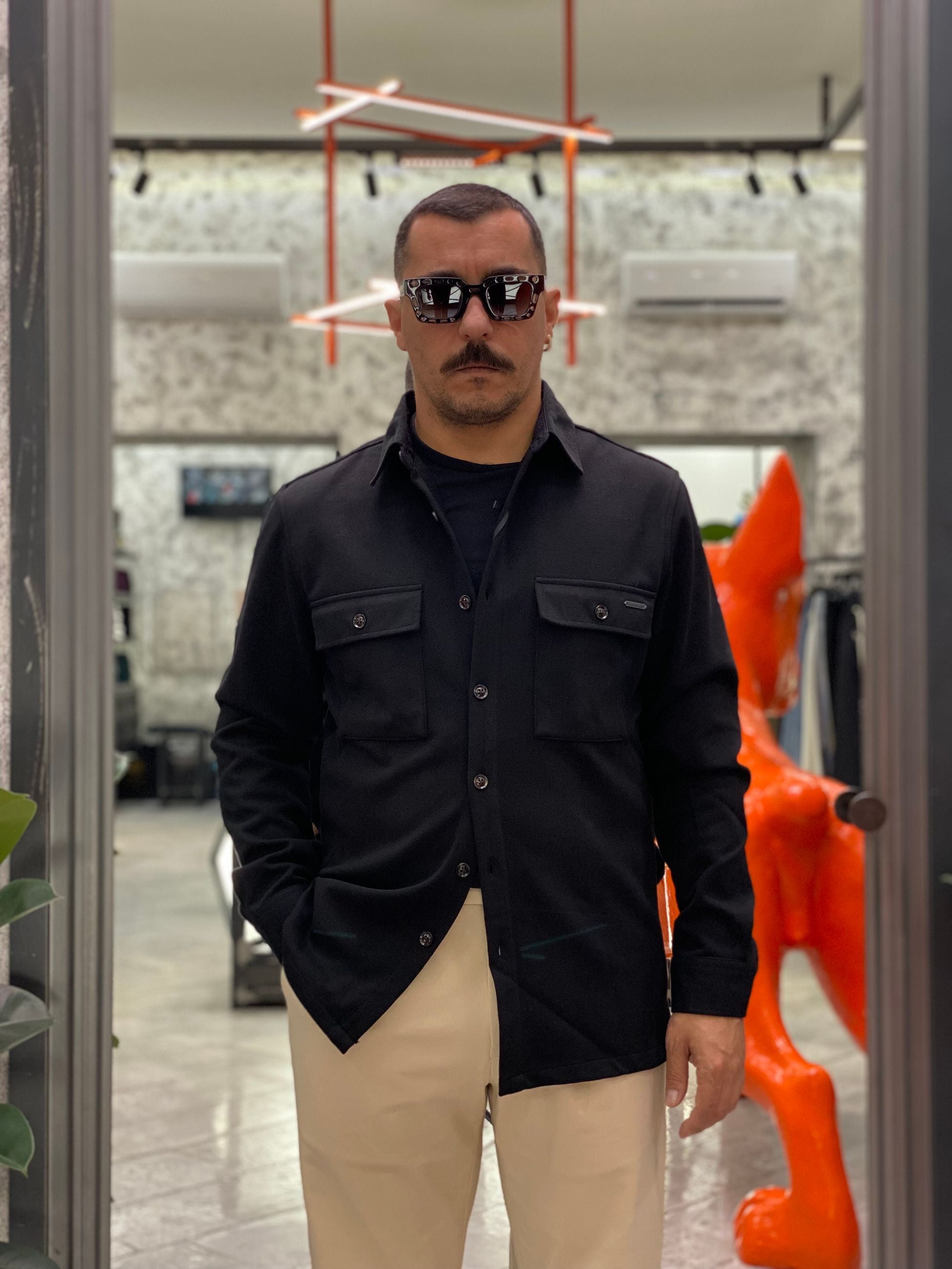 OVERSHIRT TINTA UNITA IN MISTO LANA A COSTE DIAGONALI CON TASCHINI - RELAXED FIT GL7819S.NER