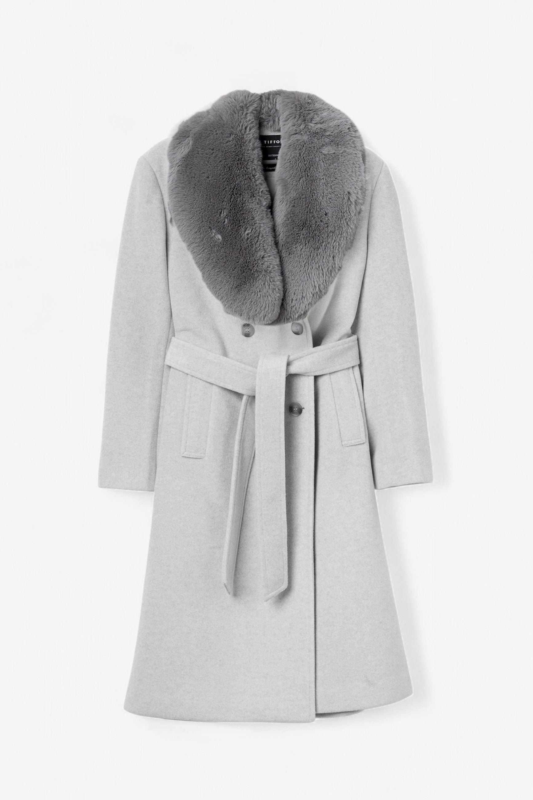 ELEGANTE CAPPOTTO LUNGO KATRIN CON PELLICCIA REMVIBILE E CINTURA - RELAXED FIT 10066031.GRI