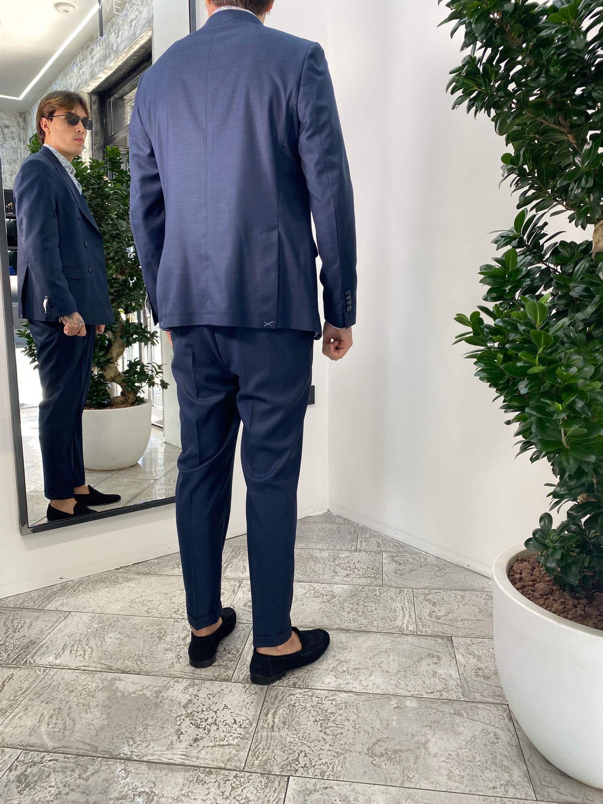 ABITO COMPLETO GIACCA DOPPIOPETTO E PANTALONE IN TESSUTO EFFETTO FIAMMATO - REGULR FIT ABE45SS.BLU