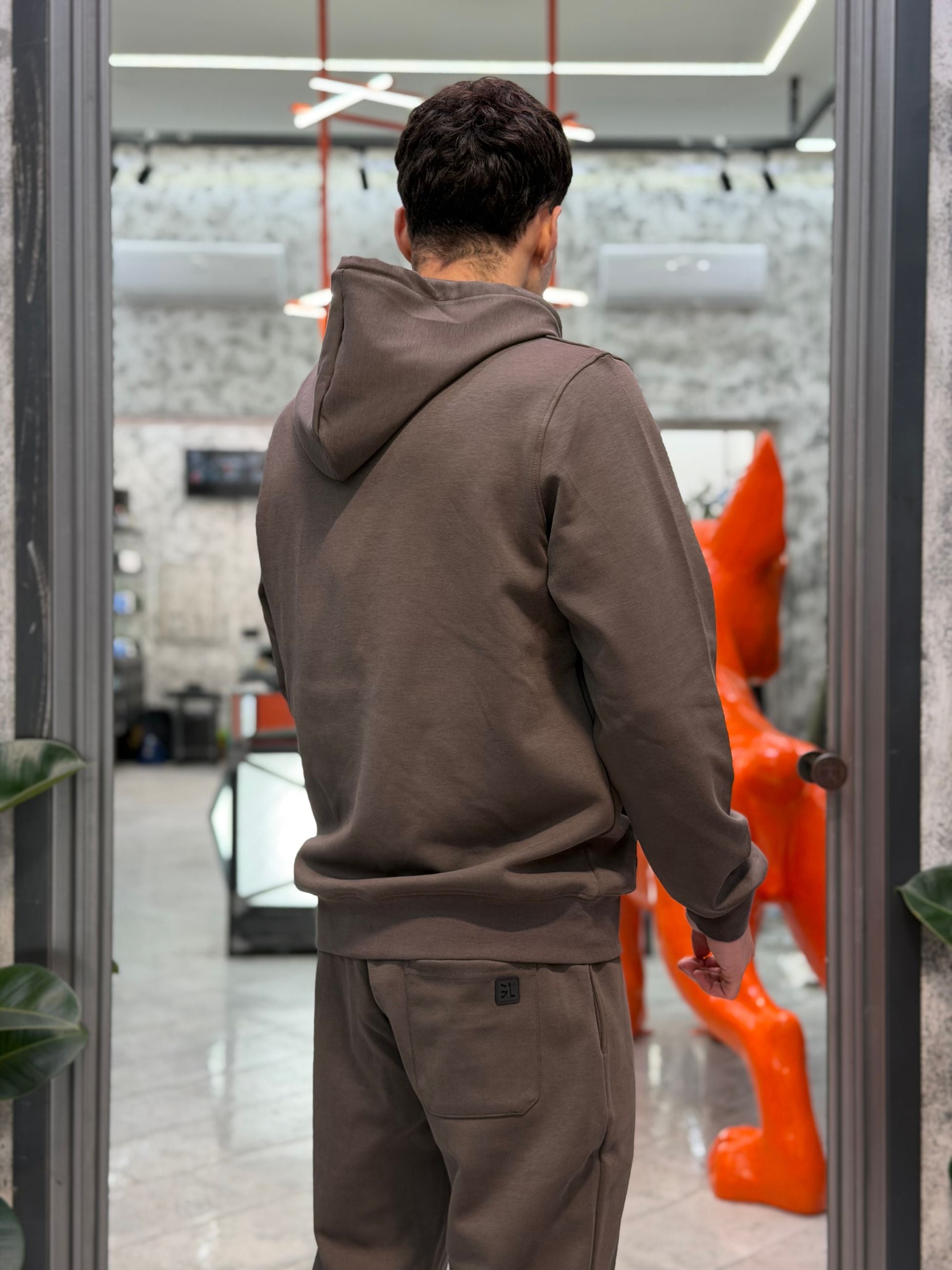 FELPA BASIC IN COTONE GARZATO CON CAPPUCCIO E TASCA A MARSUPIO - REGULAR FIT GL2125F-S26.MOR