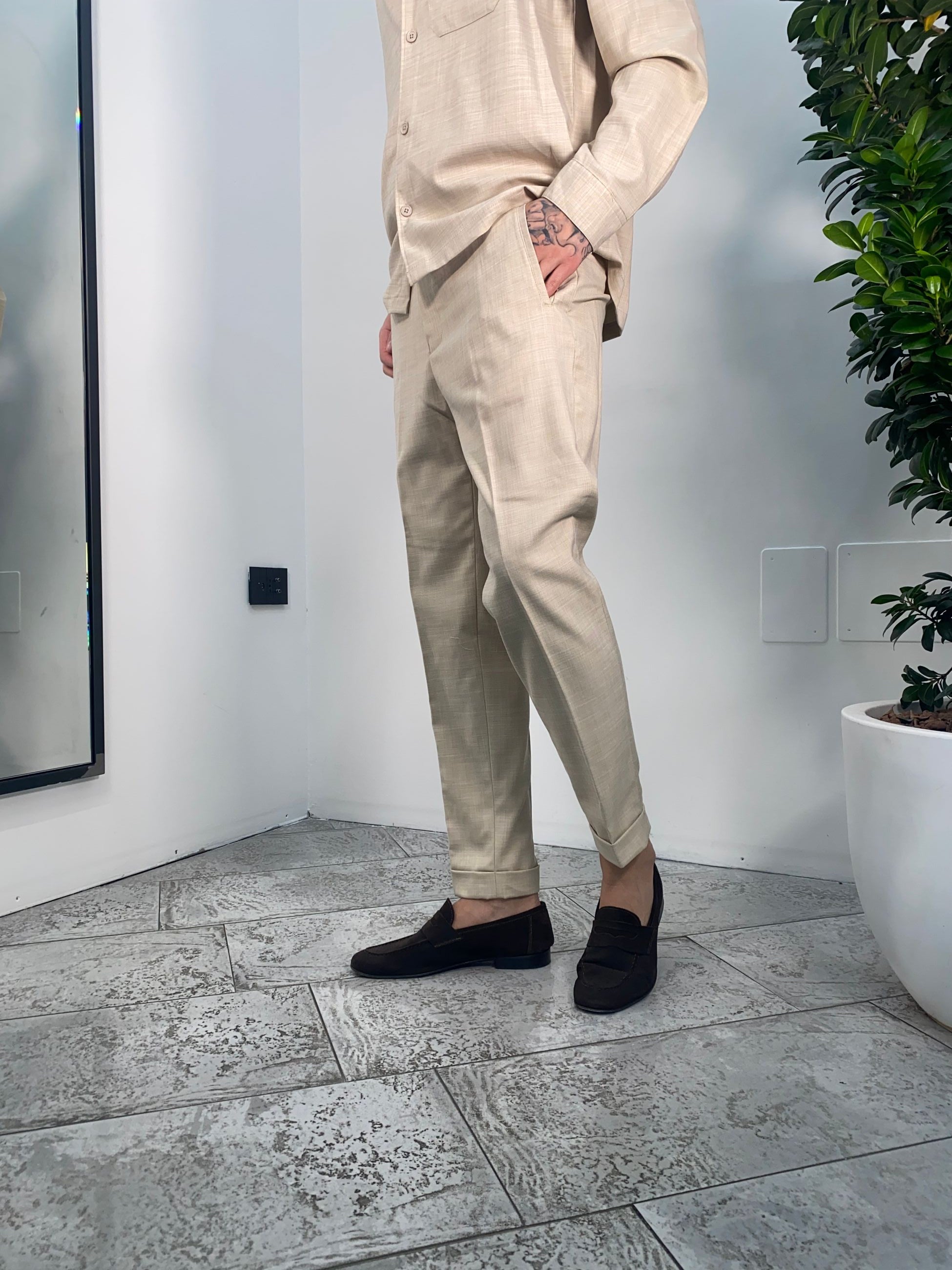 PANTALONE DA COORDINATO IN TESSUTO FIAMMATO CON ELASTICO IN VITA - REGULAR FIT PSE1392SS.ECR