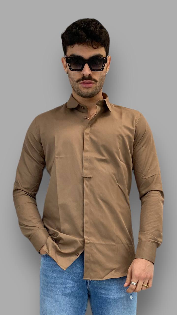 CAMICIA IN COTONE ELASTICIZZATO CON CRAVATTA IN TINTA - SLIM FIT
