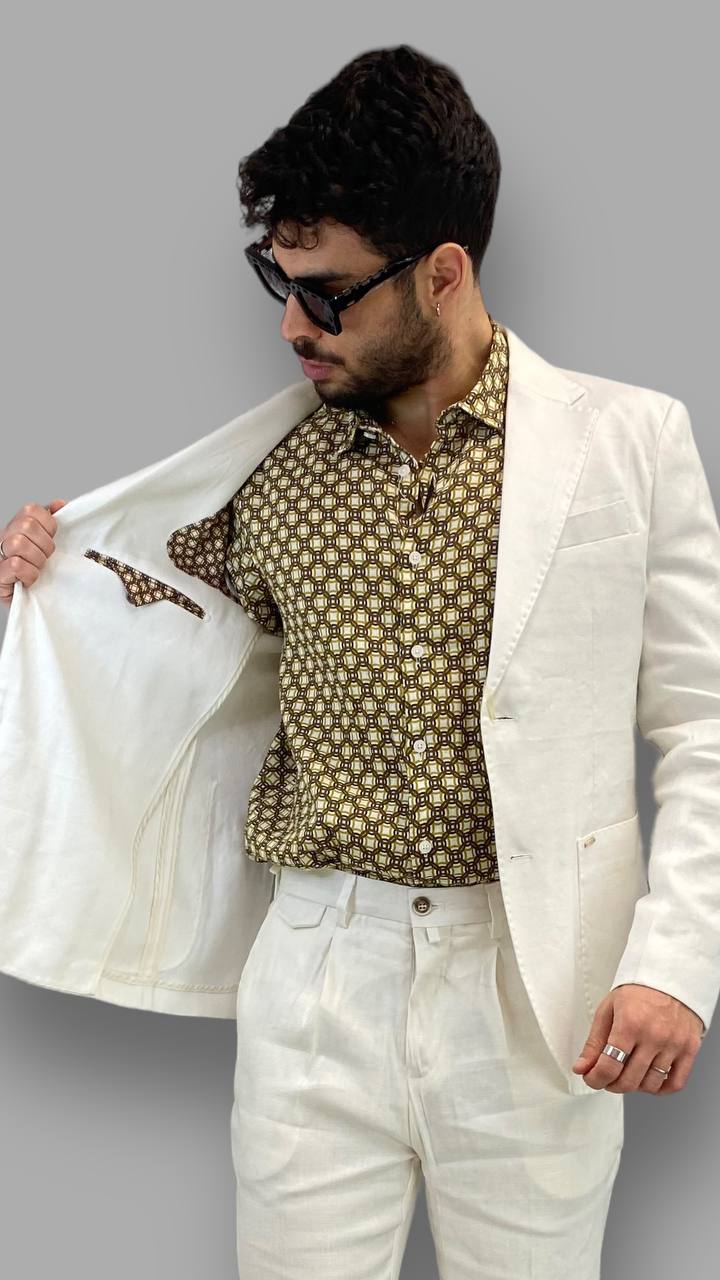 GIACCA DA ABITO MONOPETTO IN MISTO LINO ELASTICIZZATO CON COLLO REVERS E TASCHE A TOPPA - REGULAR FIT
