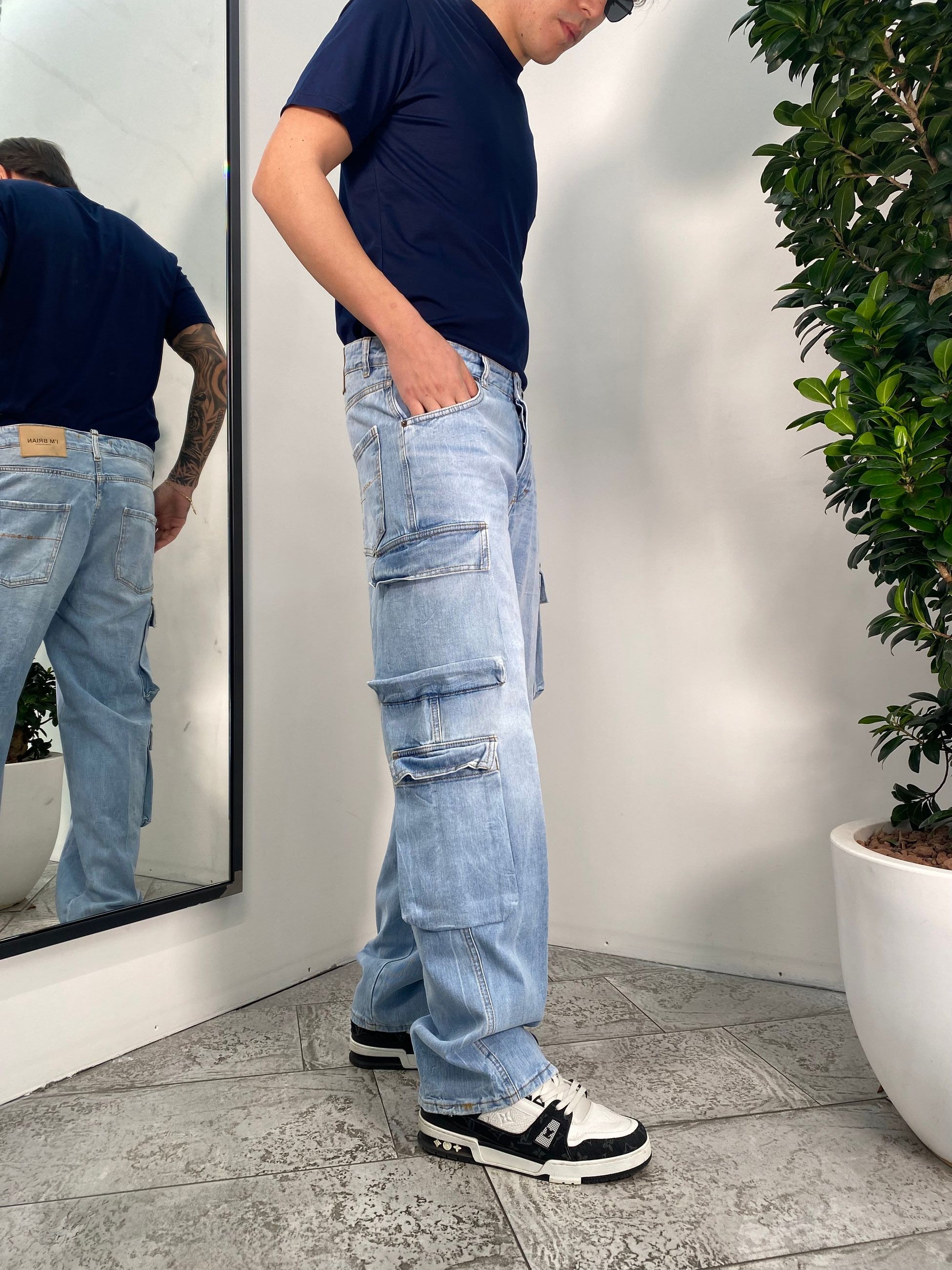 JEANS CARGO IN TELA FISSA CON TASCONI LAVAGGIO CHIARO - RELAXED FIT FRED L11/25