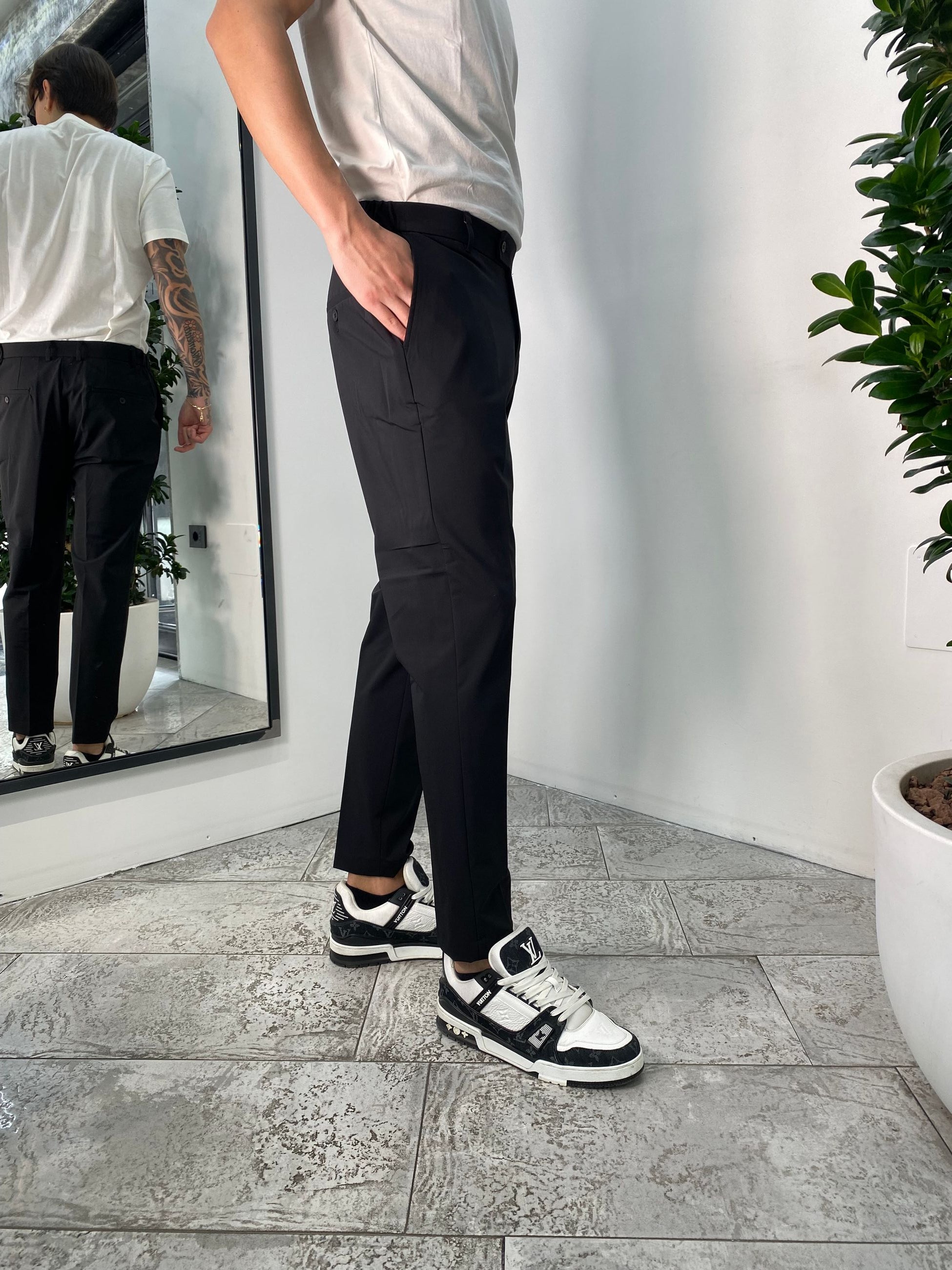 PANTALONE IN TESSUTO TECNICO ELASTICIZZATO CON COULISSE AI LATI - REGULAR FIT PSE1400SS.NER