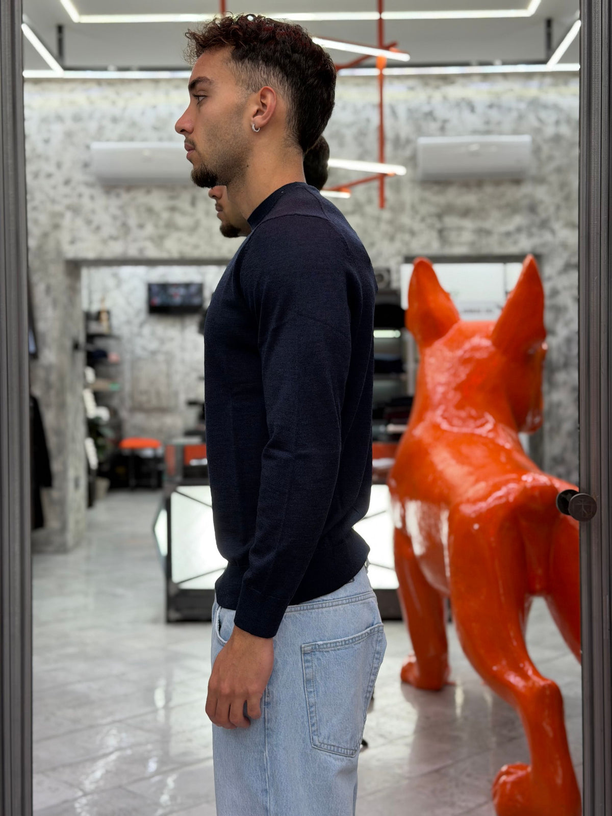 MAGLIA GIROCOLLO IN 100% LANA MERINO EXTRAFINE - REGULAR FIT MI3482SS.BLU