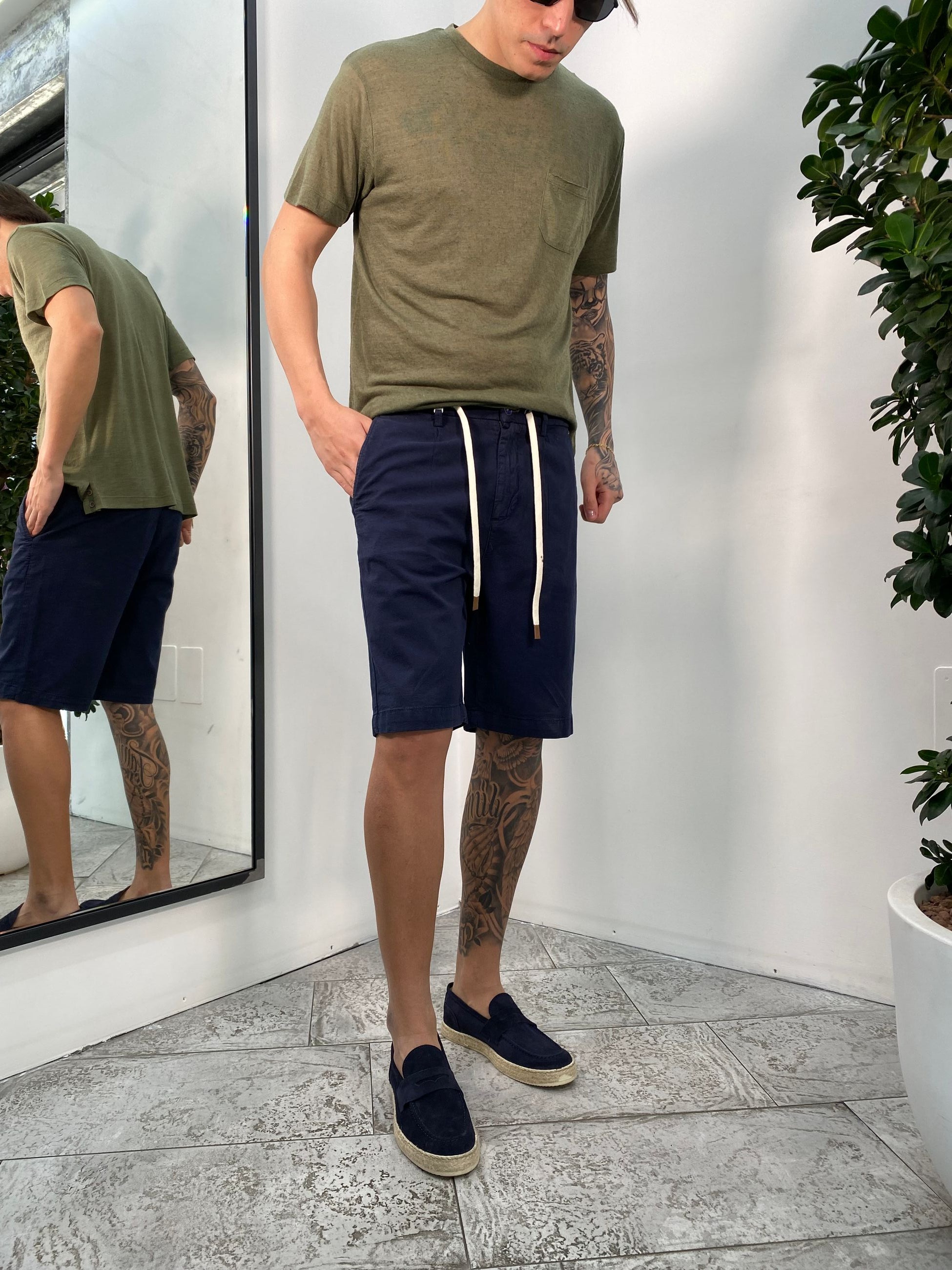 BERMUDA TASCA AMERICA IN MISTO LINO CON LACCIO - REGULAR FIT PB1358SS.BLU
