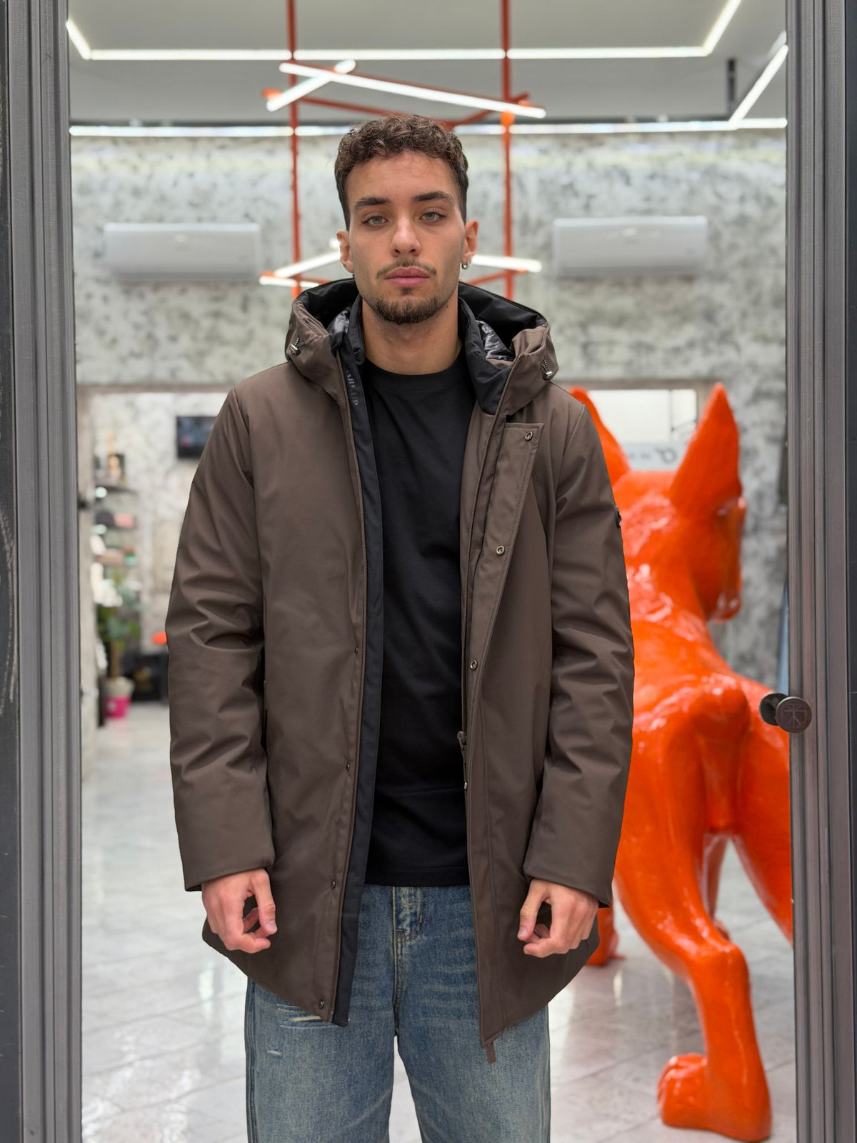 PARKA LUNGO CON CAPPUCCIO IN TESSUTO TECNICO WATERPROOF & WINDPROOF - REGULAR FIT MK24007-26.MOR